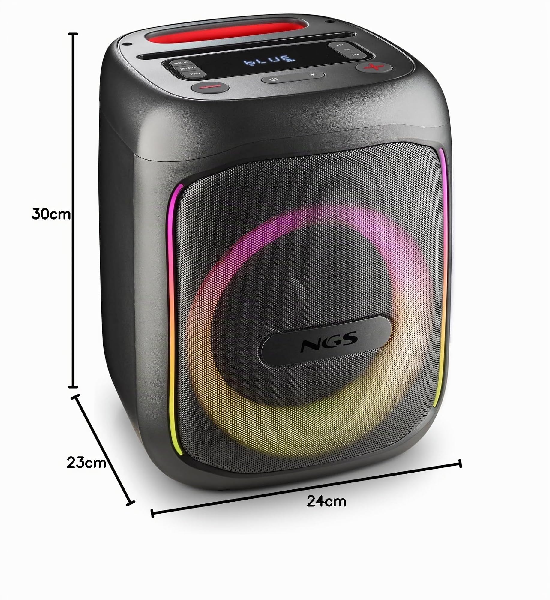 NGS Wild Swag Go - Speaker Wireless Portatile, Cassa Altoparlante Impermeabile IPX4, 2 Ingressi per Microfono e Chitarra, USB, con processore DSP, Nero, Spina AC UE (tipo C)