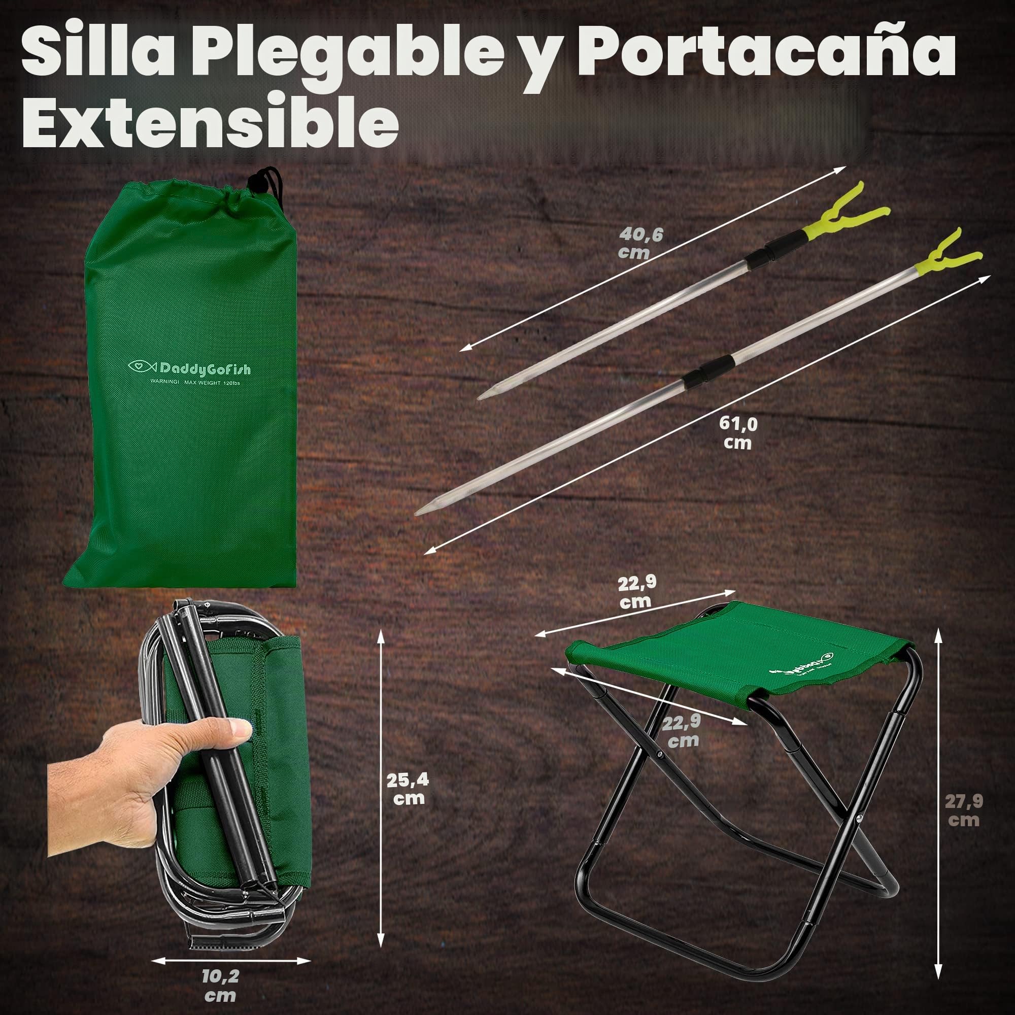 Daddy Go Fish Niños Caña de Pescar telescópica Spincast Combo Silla Plegable Soporte de Varilla Caja de Aparejos Red de Cebo Bolsa de Transporte Niños Niñas