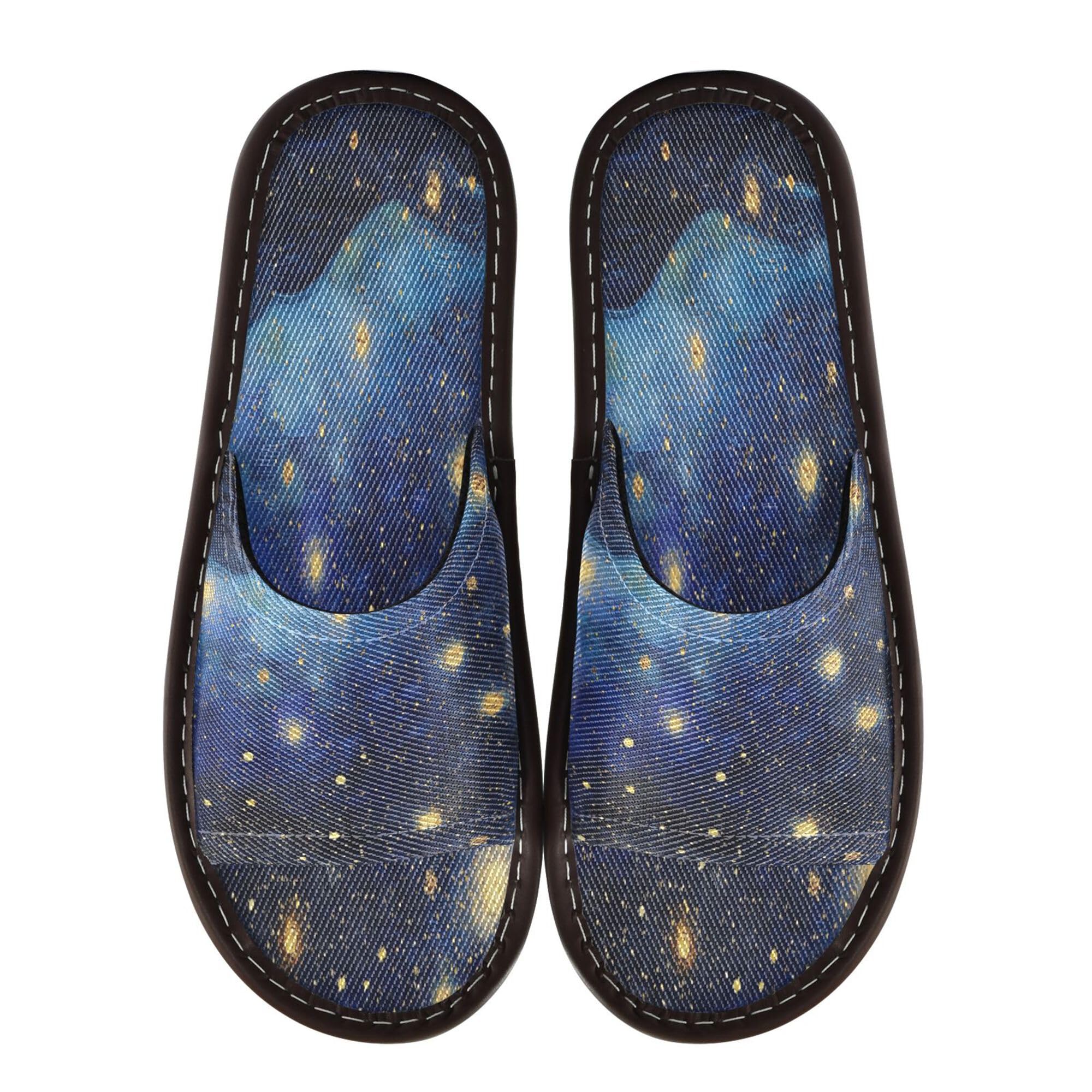 KLL Bathroom Shower Slippers Indoor Outdoor Reusable Soft Slip on Open Toe Home Shoes for Travel, Pool, Party 4-5 Midnight Starry Sky Stars Sparkling