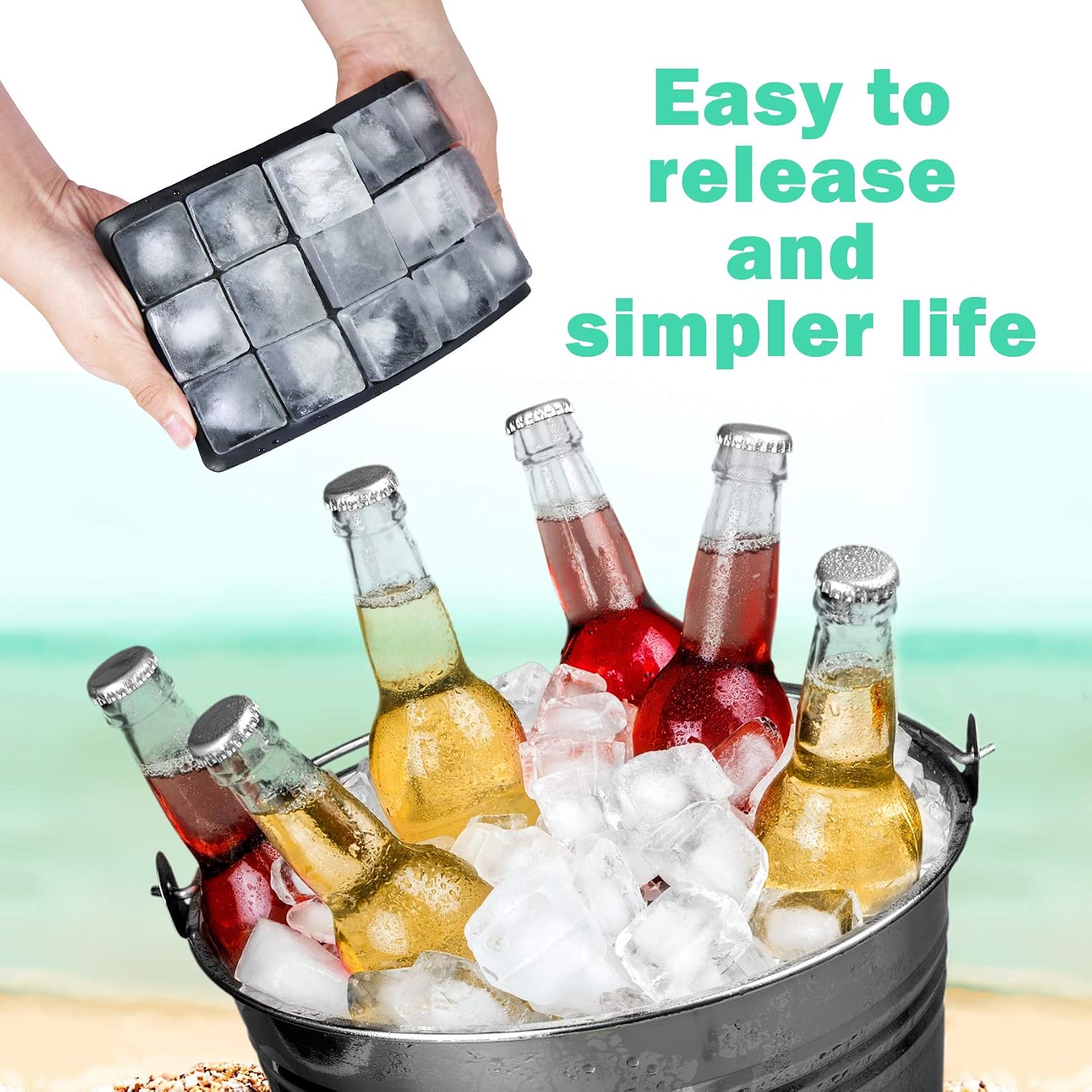 Ice Cube Trays, Ouddy 2 Pack Silicone Ice Cube Tray for Freezer with Removable Lid, 15 Ice Trays Stackable Durable Ice Cube Molds for Whiskey, Baby Food (Black)