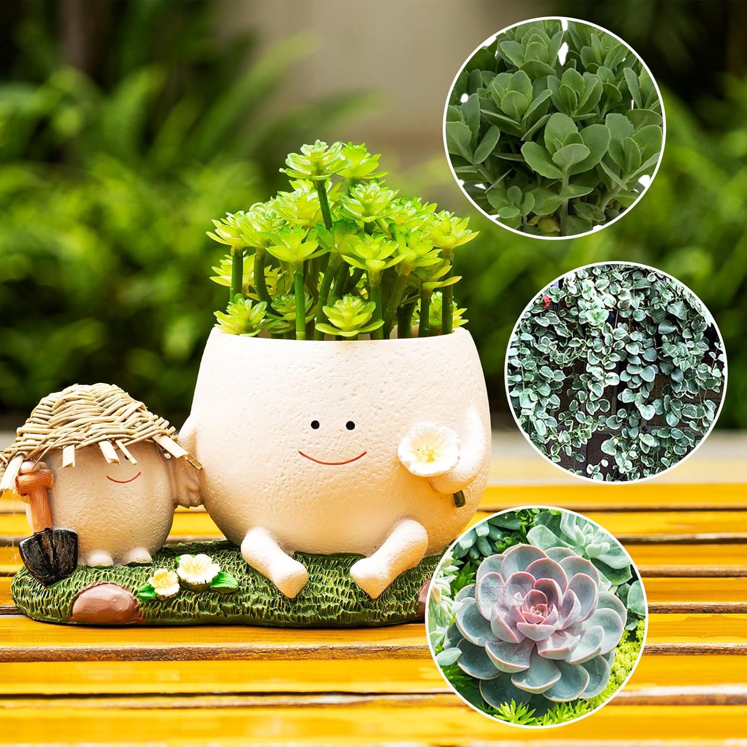 Smiley Face Planters for Indoor Plants, Cute Head Resin Rocking Chair Plant Pots, Funny Small Pots for Plants with Drainage Hole for Home Decor (Smily-B)