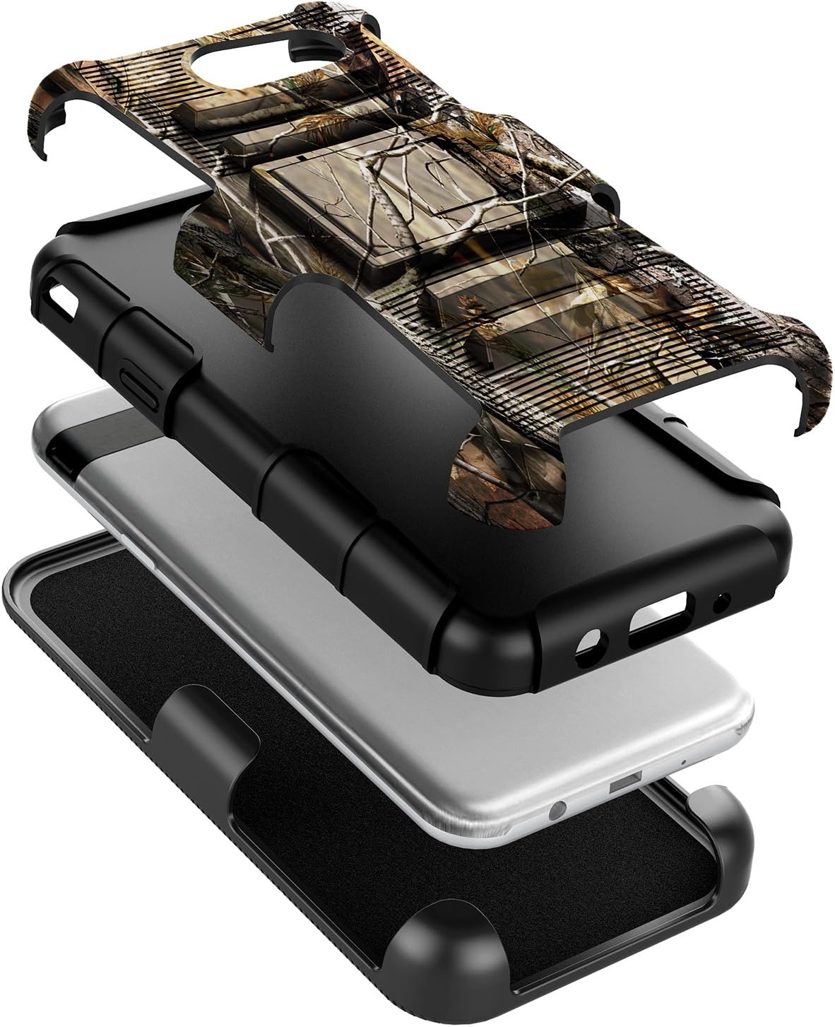 NageBee Case for Samsung Galaxy J3 Prime/J3 Luna Pro/J3 Emerge/J3 Eclipse/J3 Mission/J3 2017/Sol 2/Amp Prime 2/Express Prime 2 with Tempered Glass Screen Protector, Belt Clip Holster Phone Case -Camo