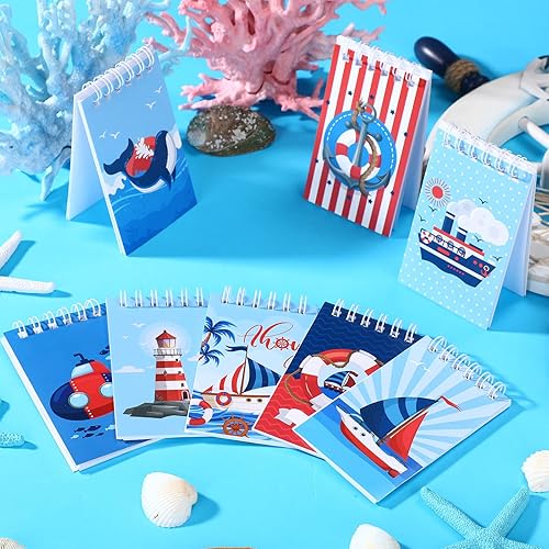 Miniatura 4 de Faccito 24 cuadernos náuticos pequeños con temática náutica en espiral, pequeños bloc de notas náuticos, anclas, cuadernos de bolsillo, bloc de