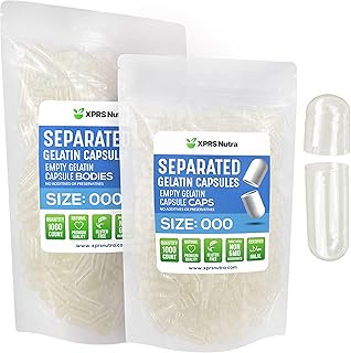 XPRS Nutra Separated Capsules Size 000 - 1000 Count Large Empty Gelatin Capsules Separated in Bags - Premium Clear Empty Capsules - Empty 000 Capsules - Pill Capsules Empty for DIY Supplement Filling