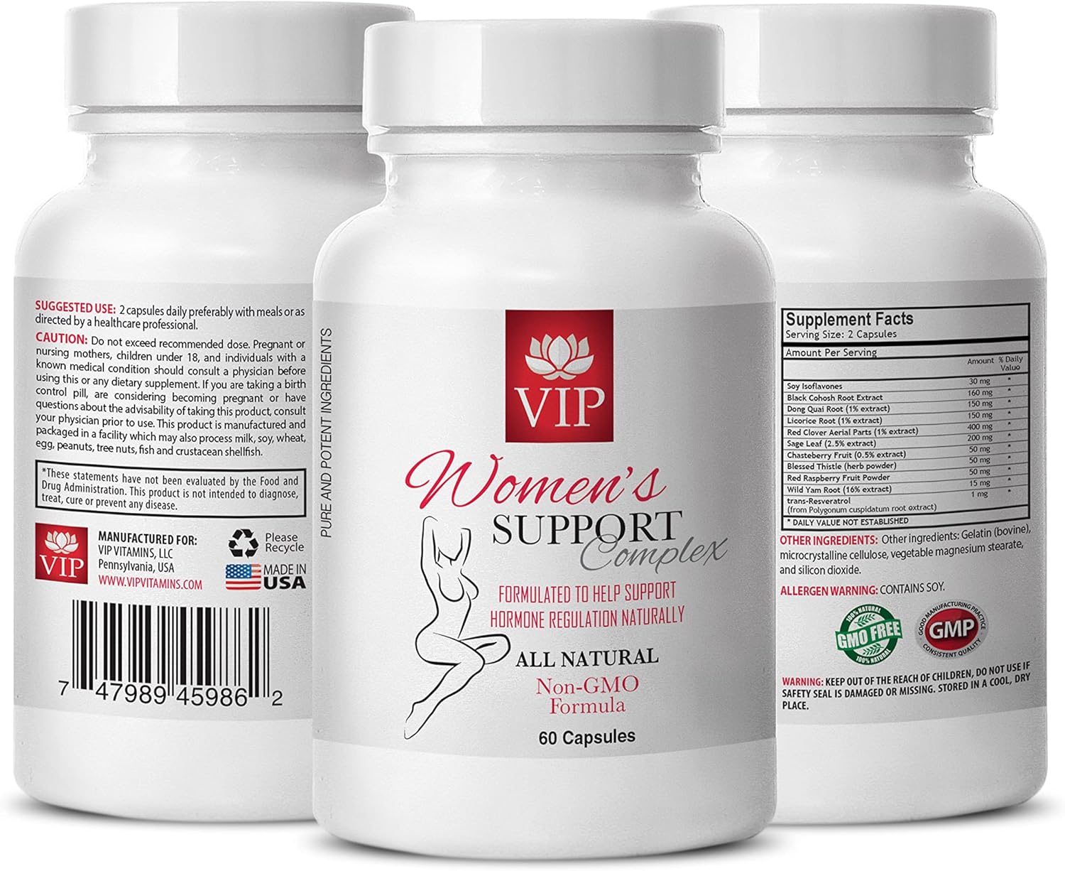 WOMENS SUPPORT COMPLEX - Clover Aerial Mix, Black Cohosh Root Extract, Certified Blessed Thistle, Red Raspberry Fruit, Standardized Cohosh Extract, Resveratrol Plant Extract, Sage Leaf, 2Bot