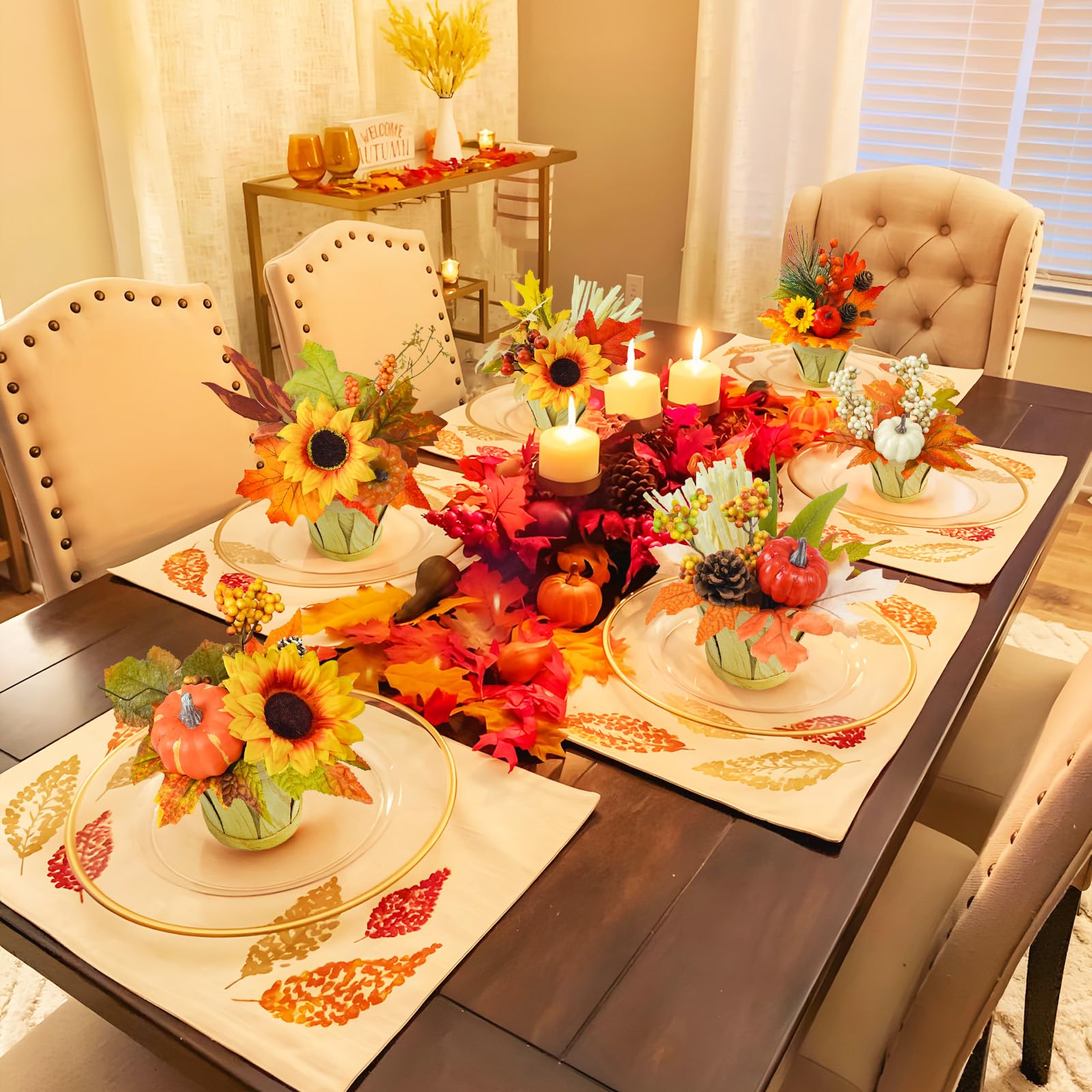 6 decorazioni autunnali da tavolo, graziosi centrotavola autunnali con zucche bianche arancioni da tavolo, decorazioni autunnali per casa, autunno, raccolto, cucina, camino, caminetto,