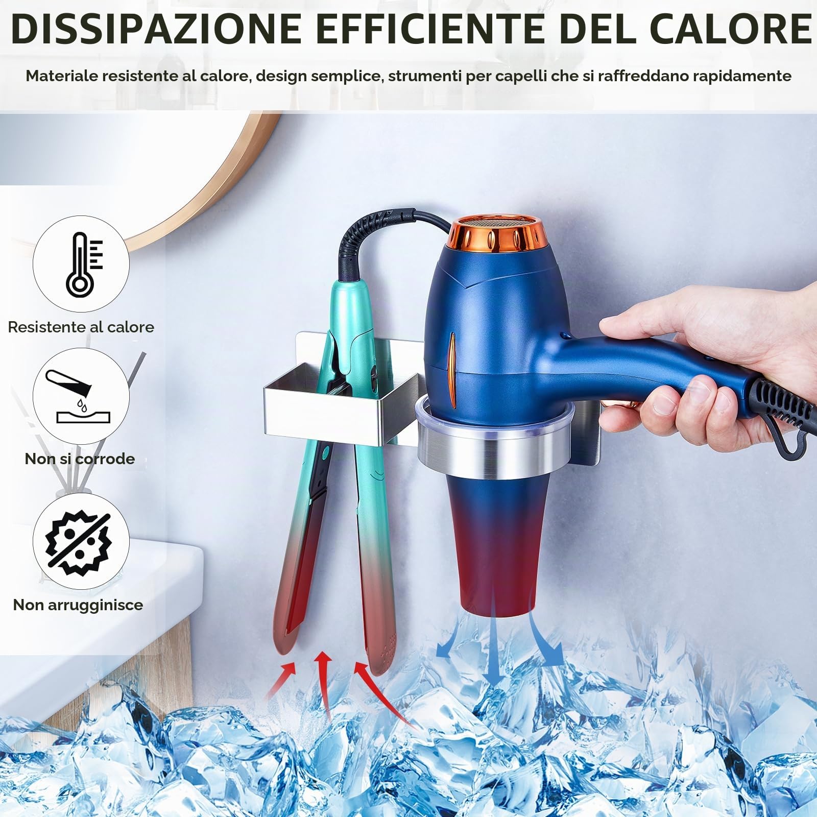 YYBO Porta phon e Piastra, Porta Piastra per Capelli, Porta Phone Bagno da Muro, Porta asciugacapelli da Parete Autoadesivo, Supporto per asciugacapelli per Camere da Letto e Barbiere