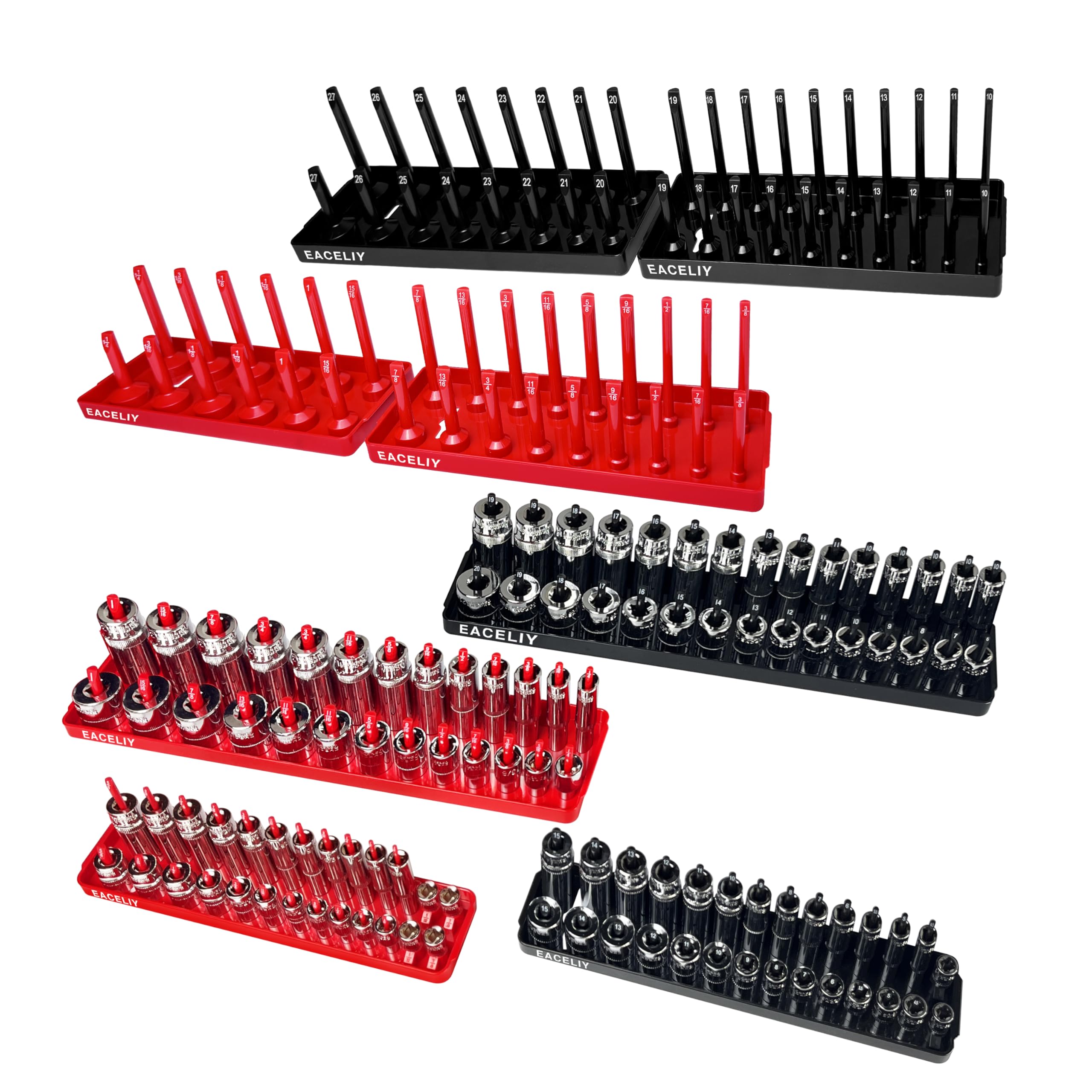 EACELIY Socket Organizer Tray Set,1/2", 1/4" and 3/8" SAE &amp; Metric Deep &amp; Shallow Socket Holder Kit, Deep and Shallow Socket Holders for Toolboxes(sockets not included) 丨8PCS