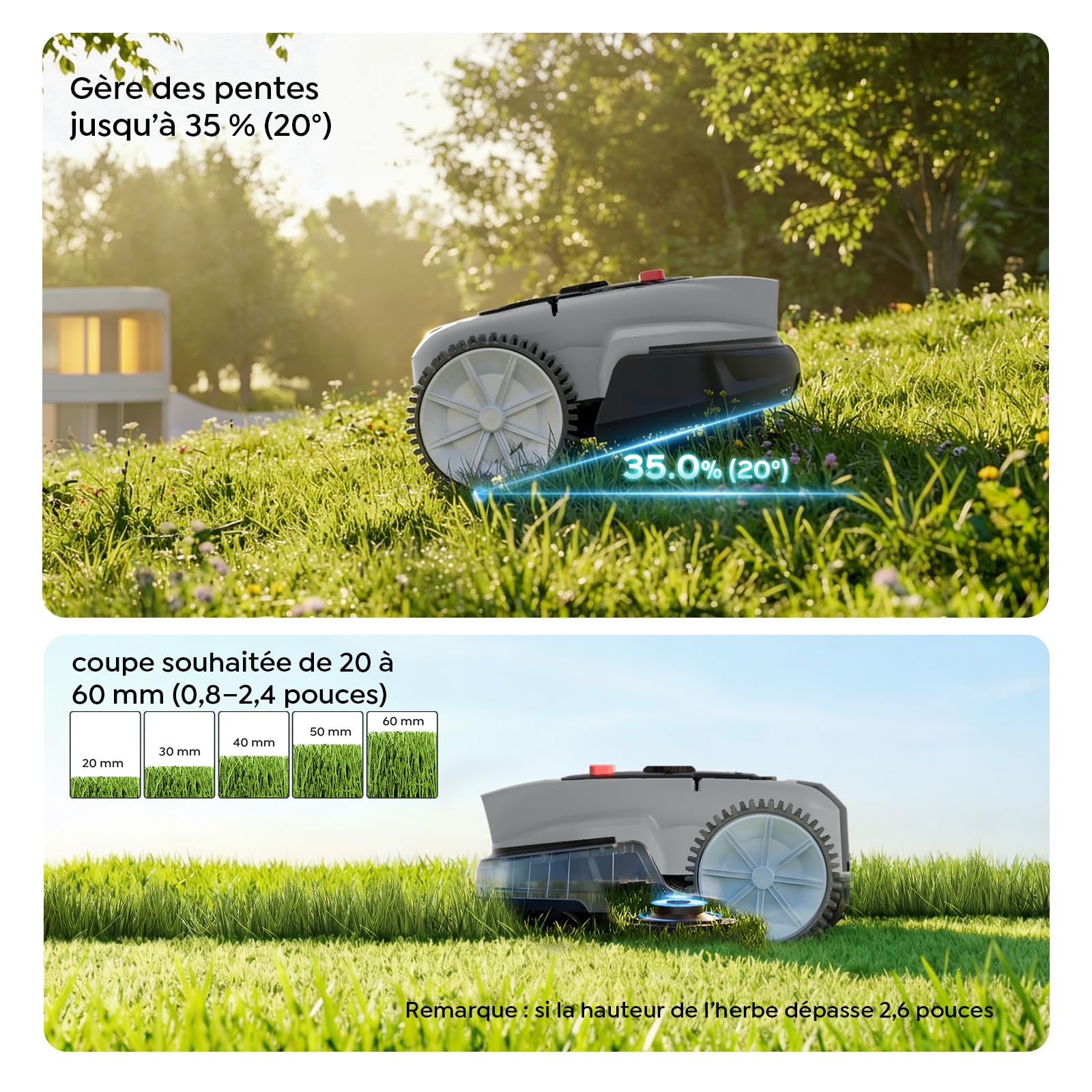 YARDCARE V3 Robot Tondeuse sans câble périphérique, avec Navigation visuelle, détection 150+ Obstacles, contrôle Via appli, 50 DB, Robot Tondeuse pour Petits et Moyens Jardins, Bandes magnétiques