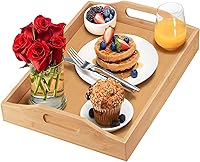 HOMEIT Bamboo Serving Tray with Large Handles - Ottoman Coffee Table Tray for Breakfast, Bed, Parties, 16.5x10.25 Inches
