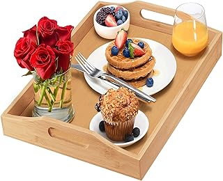 Tray with Large Handles - Bamboo Ottoman Tray, Great for Coffee Table, Couch, Tea, Bar, Breakfast, Dinner, or Any Food - Good for Parties or Bed for Eating (Home It)