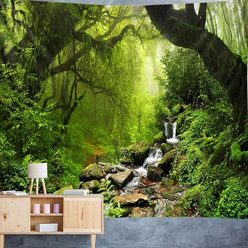 Miniatura 5 de Llamazing - Tapiz de paisaje forestal, decoración para el hogar para sala de estar y dormitorio, cortina mágica (arroyo verde, 90.5" de largo x