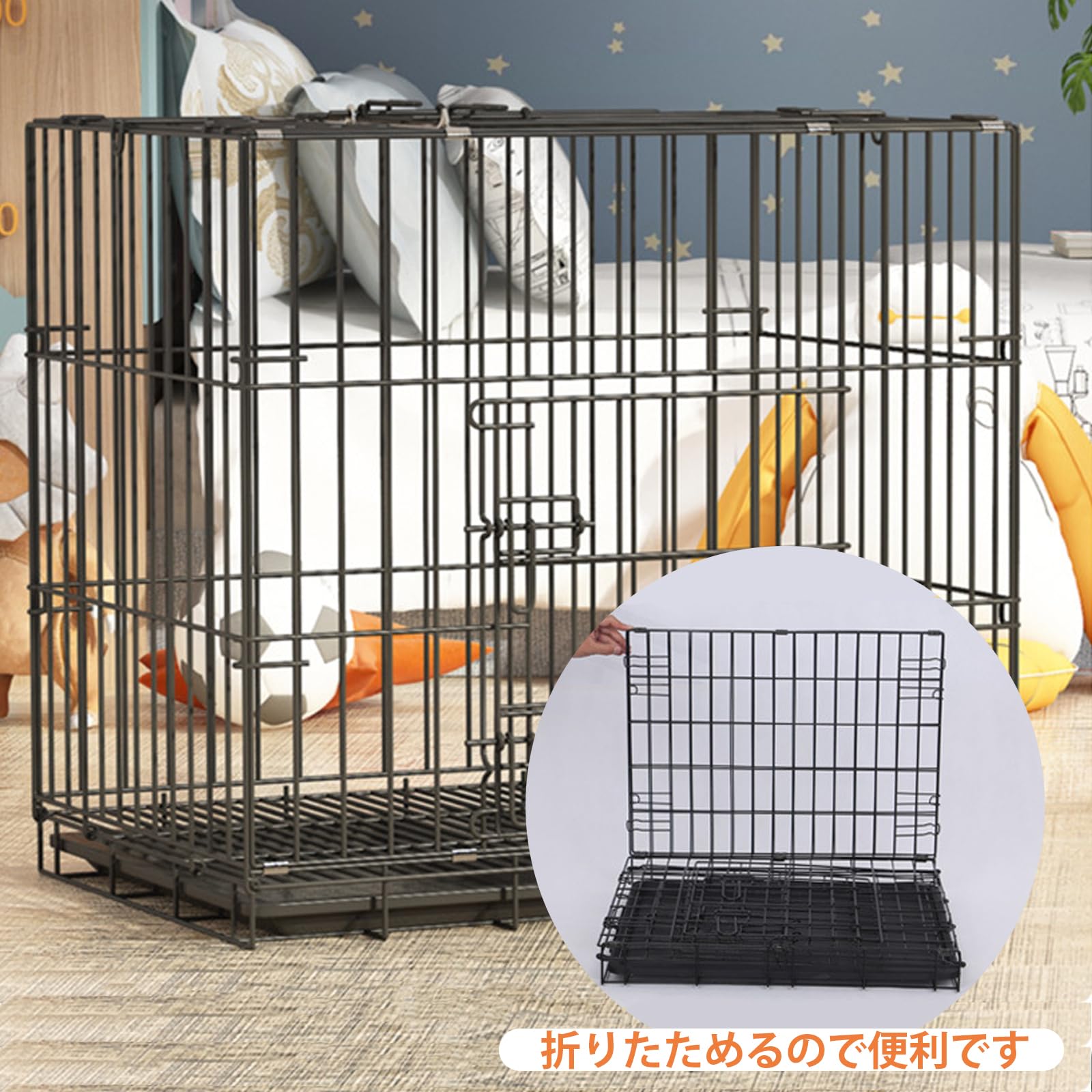 Amazon.co.jp: 犬用ペットケージ、折りたたみ式、トレー付き