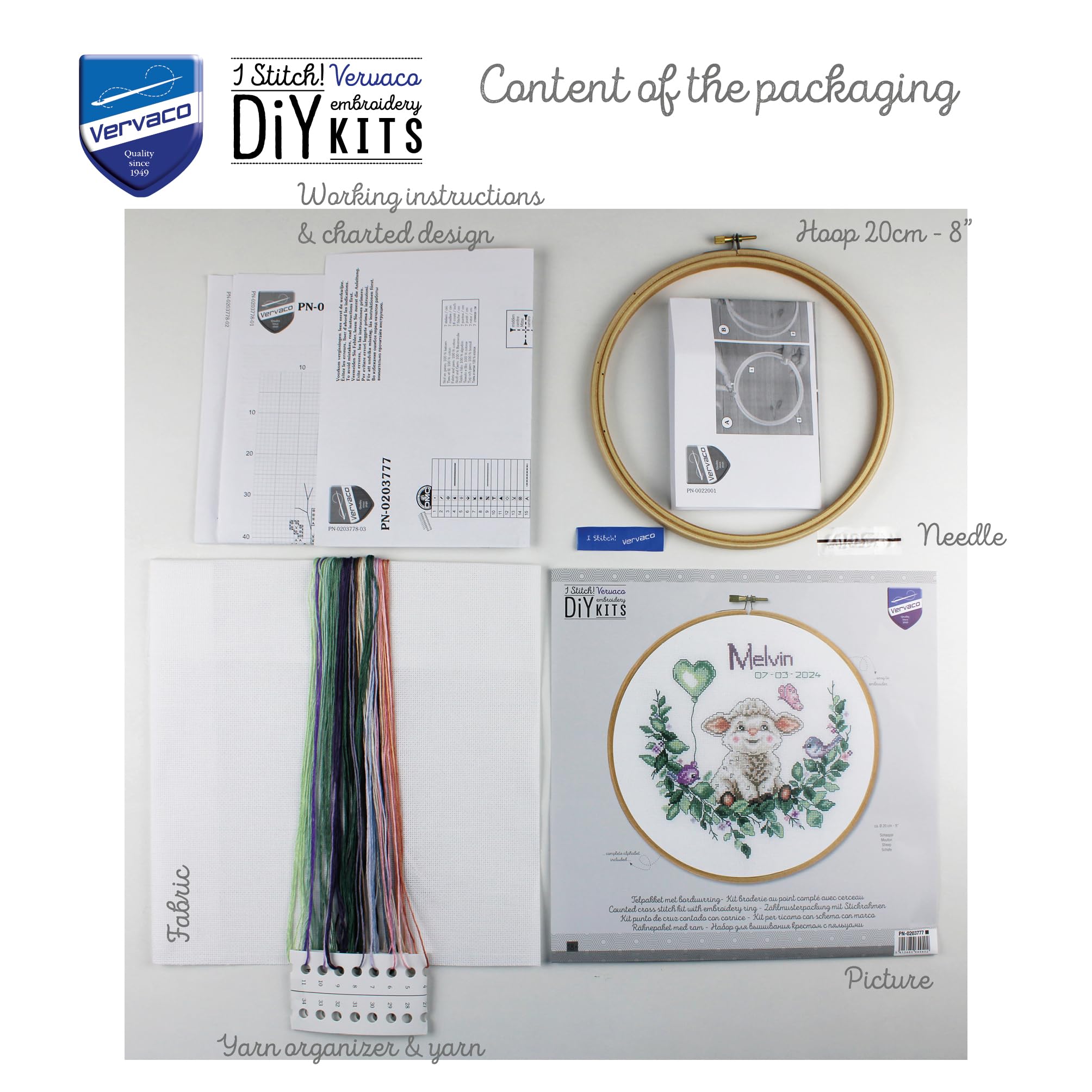 Vervaco Kit Punto De Cruz Bebe Nacimiento Regalos DIY Completo OVEJACreativo Manualidades Creatividad Adultos Decoracion Pared Bordar Kit Principiantes ca. 20 x 20 cm Cross Stitch
