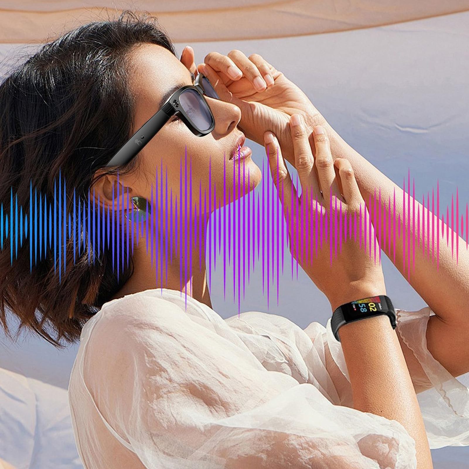 Jectse Lunettes Intelligentes AI, Lunettes Bluetooth avec Caméra HD avec Prise en Charge ChatGPT pour L'enregistrement de Voyage à Vélo en Plein Air, Vidéo 720P 2 Heures de Lecture