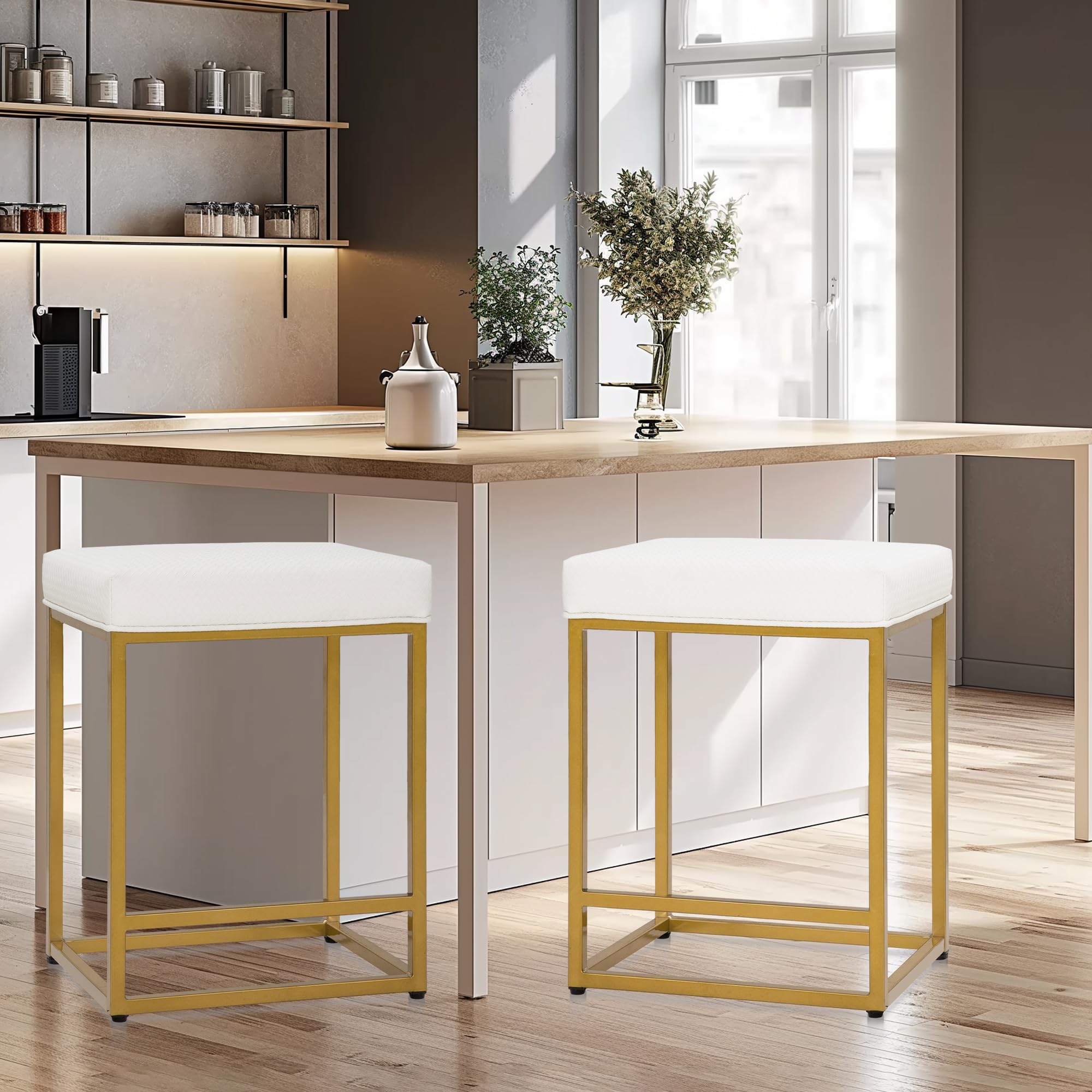 ALPHA HOME Sgabelli da bar nero altezza bancone sgabello da bar con poggiapiedi 61 cm sedia da bar senza schienale in pelle PU sedia da cucina sala da pranzo bar con cuscino spesso e robusto telaio in