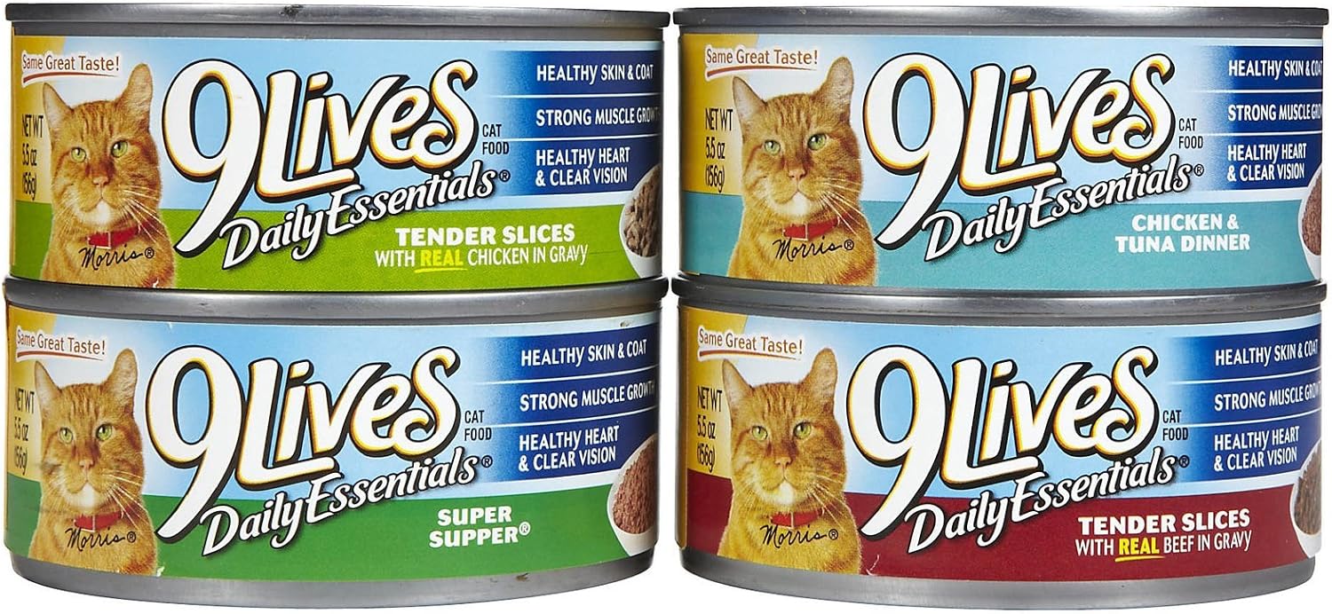 Delmonte Foods 799179 32-Case 9Lives 4 Flavor Variety-Pack Canned Cat Food, 5.5-Ounce, Pack Of 36