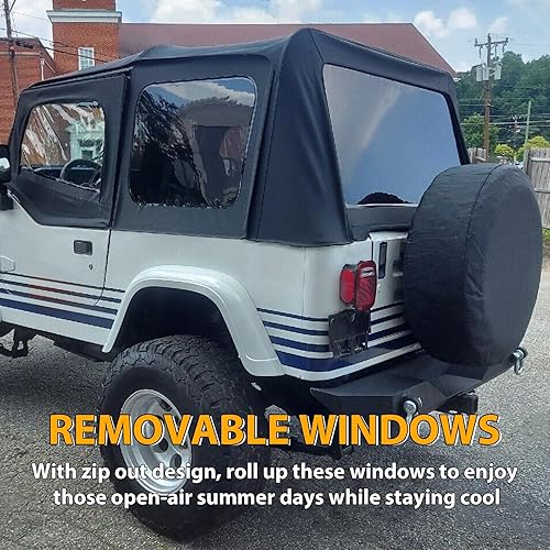 Miniatura 8 de KUAFU Tela de vela suave compatible con Jeep Wrangler YJ 1987-1995 con cierre de cremallera con pieles de puerta superior extraíbles y ventana