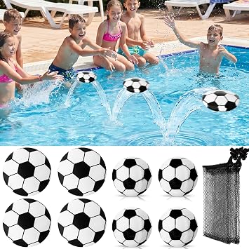 Realspring 8 Pcs Water Skipping Balls for Pool Play, Soccer Theme Water Bouncing Balls & Skipping Discs with Mesh Bag, Summer Outdoor Waters Toys for Kids & Adults, Pool Beach Lake Games