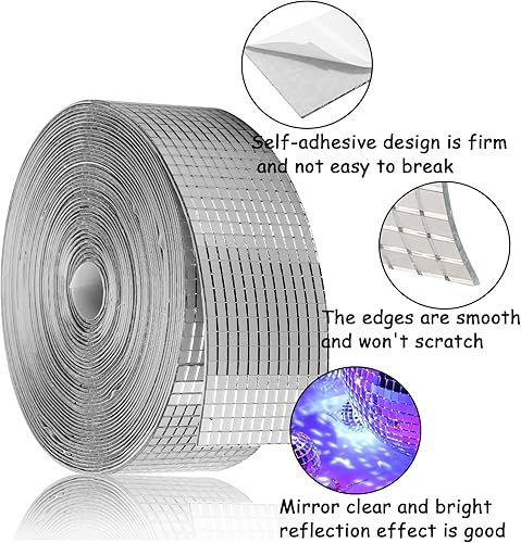 Miniatura 10 de Azulejos de espejo de bola de discoteca, calcomanías autoadhesivas de bolas de discoteca, azulejos de mosaico de espejo cuadrado pequeño para