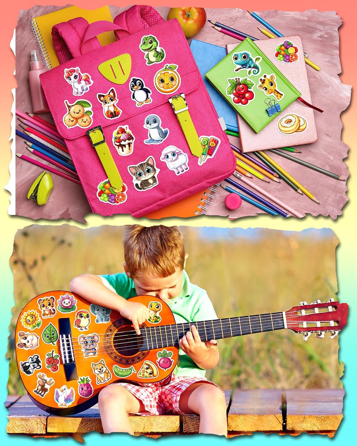 JCFIRE 200PCS Stickers for Kids, Waterproof Cute Mixed Animal Food Vinyl Scrapbook Stickers for Water Bottle, Book, Laptop, Goodie Bags Stuffers Kids Party Favors, Classroom Supplies Must Haves - Image 4