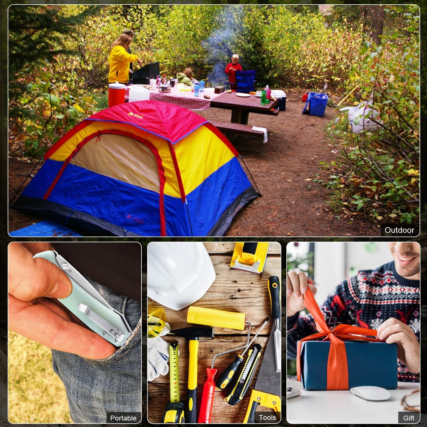 Pocket Folding EDC Knife: 3.14" D2 Steel Satin Sharp Blade, G10 Scales, Crossbar Axis Lock, Reversible Clip, Great Gifts for Men Women Camping Hiking Outdoor, Transparent