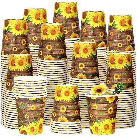 Sunflower Party Paper Cups: Festive Summer Essential for 100 Guests