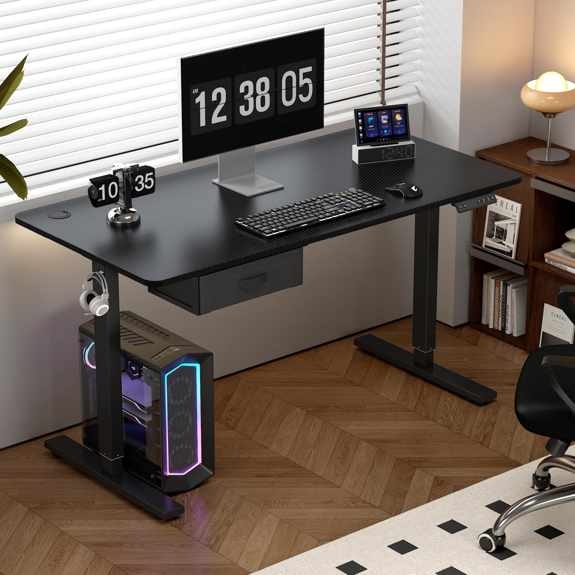 mcc direct Electric Standing Desk, Sit Stand Table, Height Adjustable Electric Standing Computer Desk with Desk Drawer for Home Office(100 X 60 cm, Matte Black)-Easton