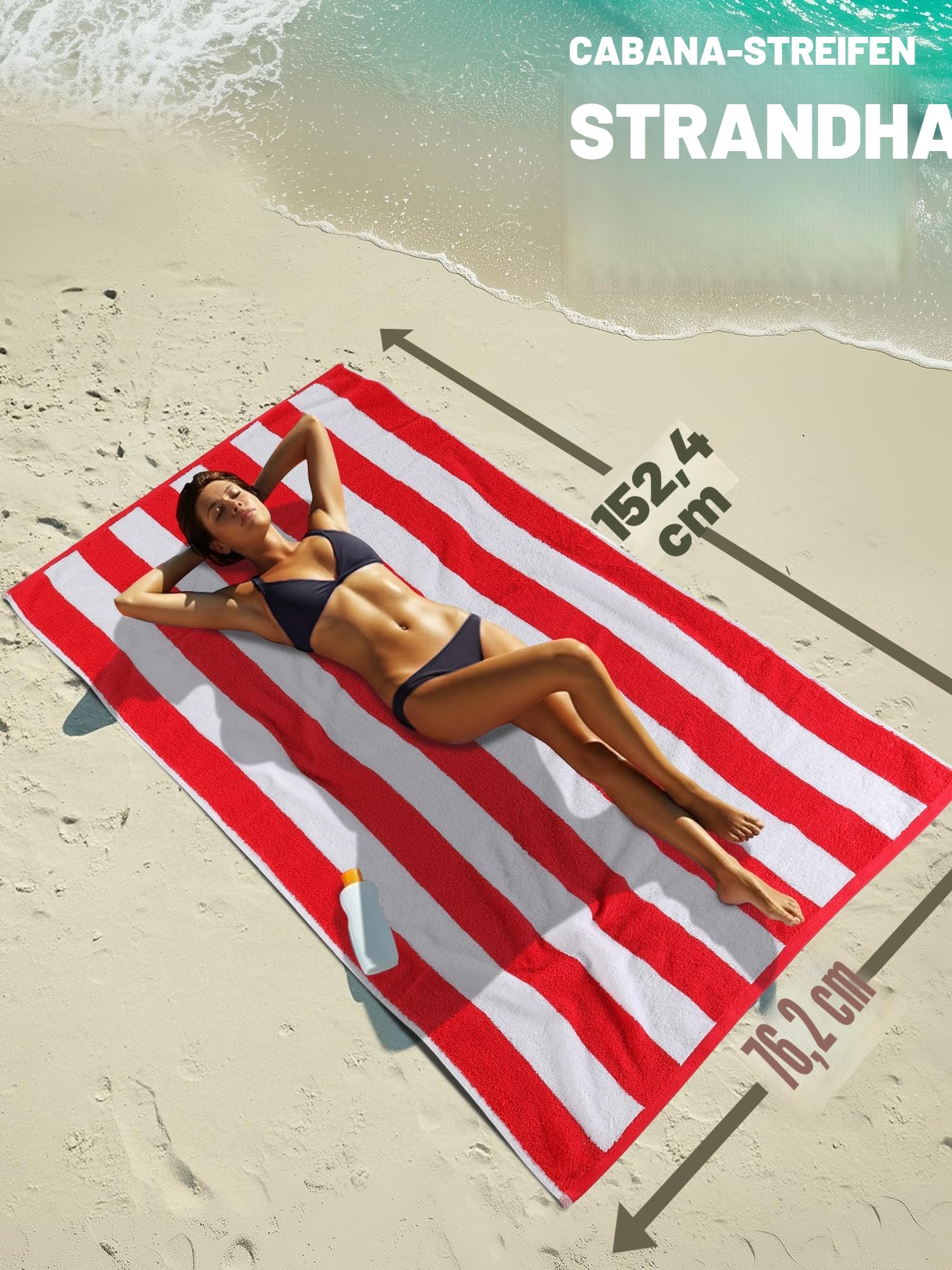 Utopia Towels - Große Strandtücher Cabana-Streifen (76 x 152 cm) - 100% gesponnene Baumwolle, weich und saugfähige Handtücher (4er-Pack, Blau, Grau, Rot und Grün)