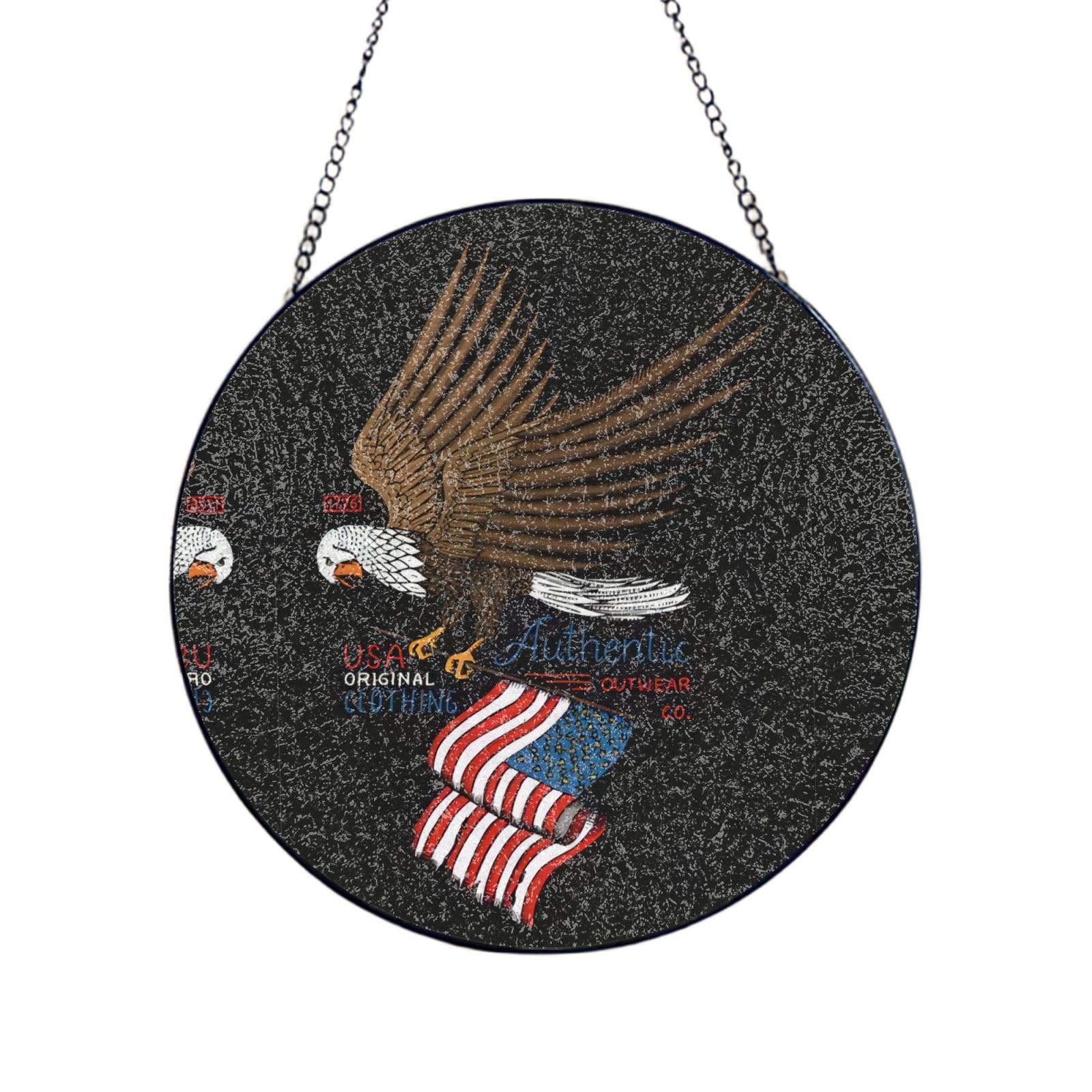 Phayah Usa Patriotic Eagle With American Flag Print Glass Window Hanging Sun Catchers Suncatcher Decor For Birthday For Home Garden Porch 6in（15cm）