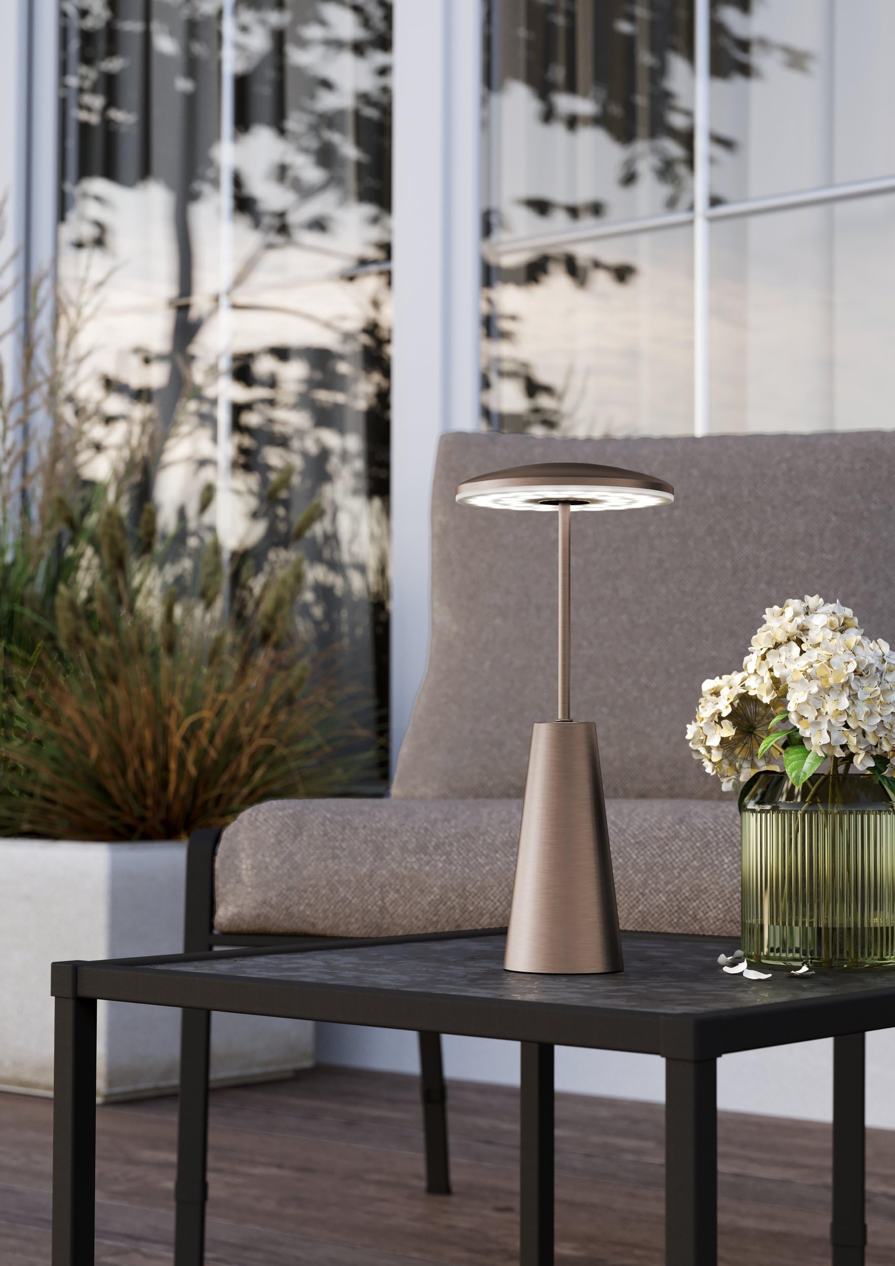 EGLO LED Außen-Tischlampe Piccola touch dimmbare | Nachttischlampe mit einstellbarer Lichtfarbe, Outdoor Tischleuchte aus Metall in Bronze, Lampe für Balkon und Terrasse, IP54