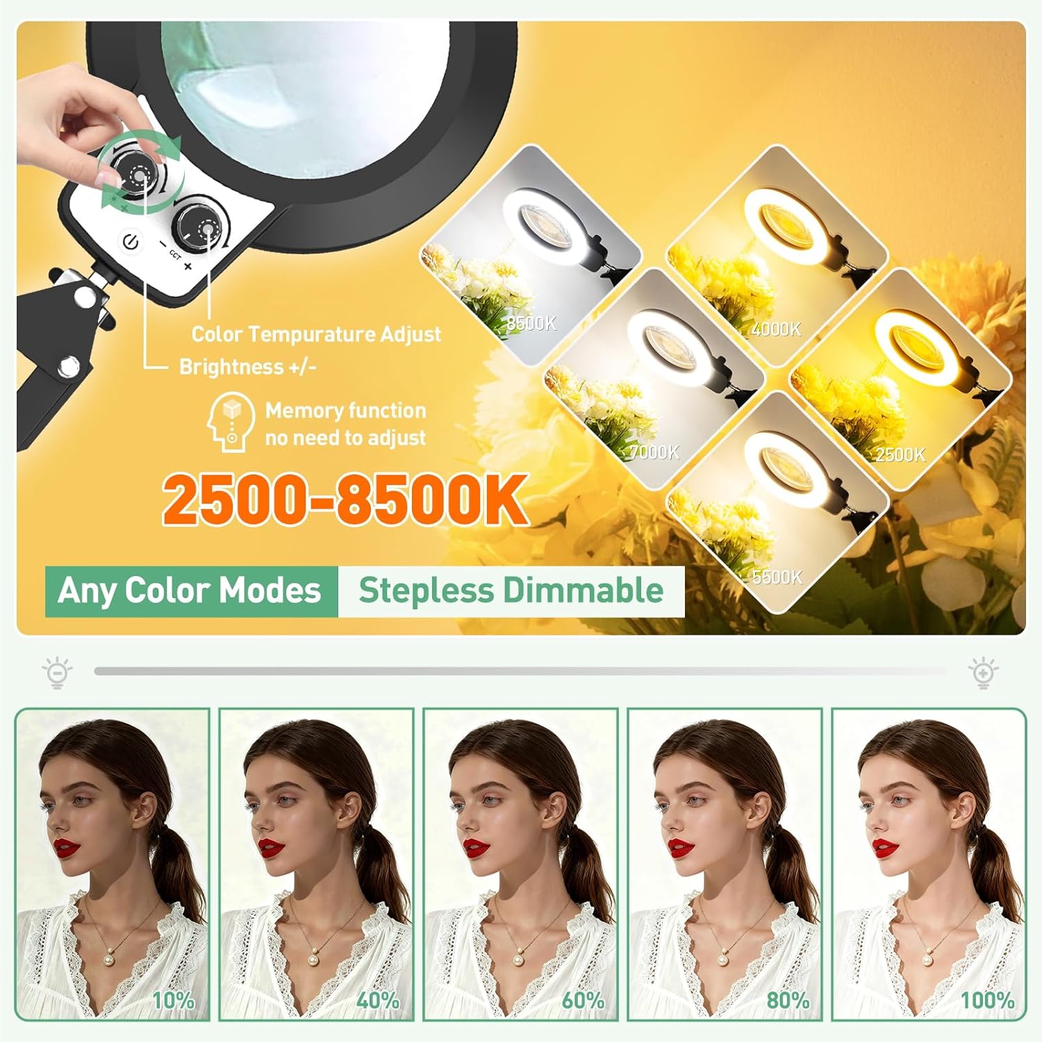 12X Magnifying Glass with Light, Ultra Long 3 Section Swing Arm LED Desk Lamp with Large Clamp, 3 Color and Brightness Hands Free Magnifier Light and Stand for Workbench Crafts Reading Sewing