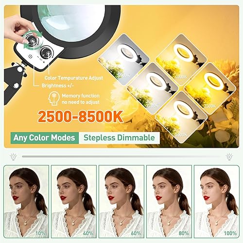 Miniatura 5 de Lupa de aumento 12X con luz, lupa de brazo oscilante ultra largo de 3 secciones con soporte, abrazadera grande, perilla superior para banco