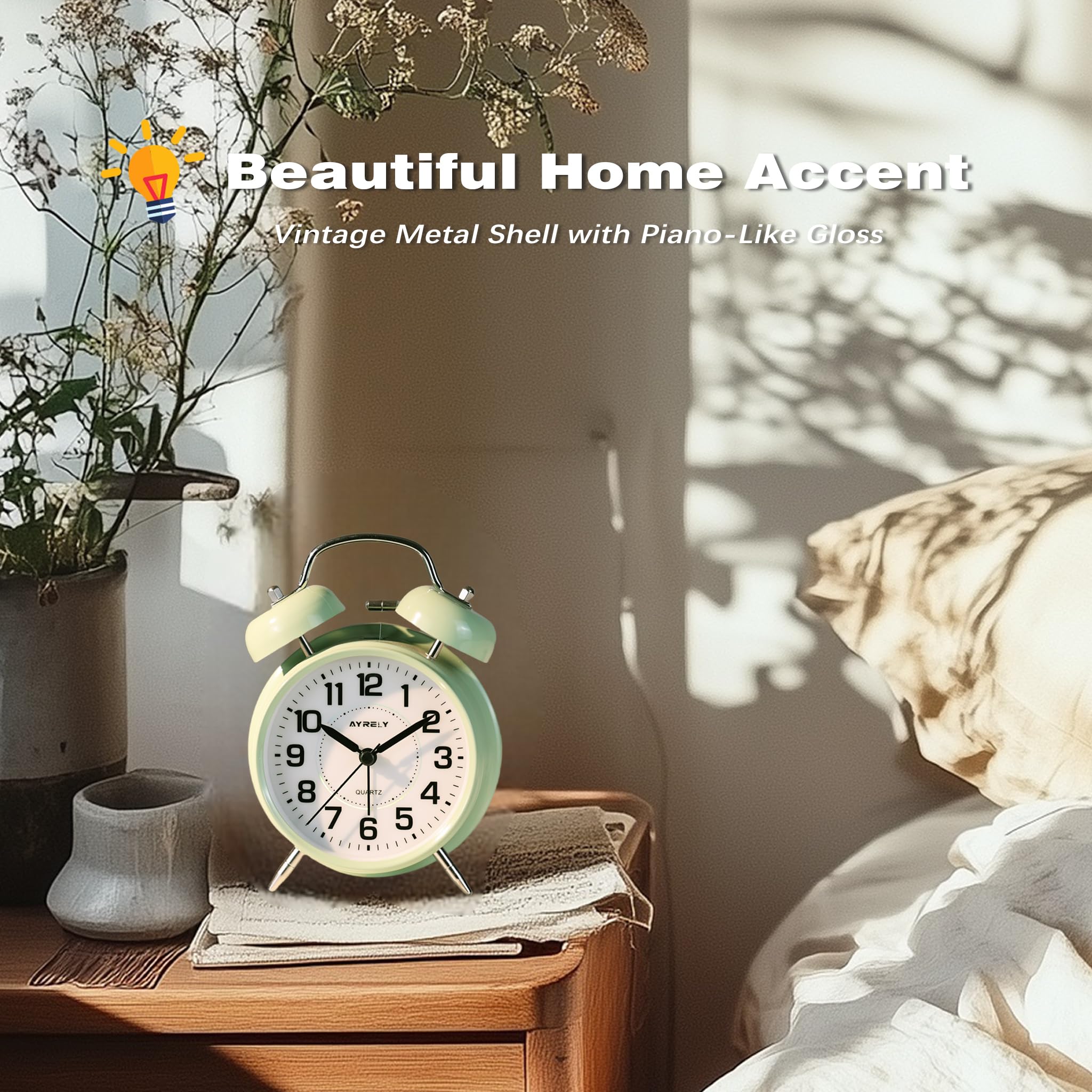 AYRELY® Super Loud Alarm Clock for Heavy Sleepers Retro Twin Bell Design, 4-Inch Silent Non-Ticking Quartz with Backlight - Image 4