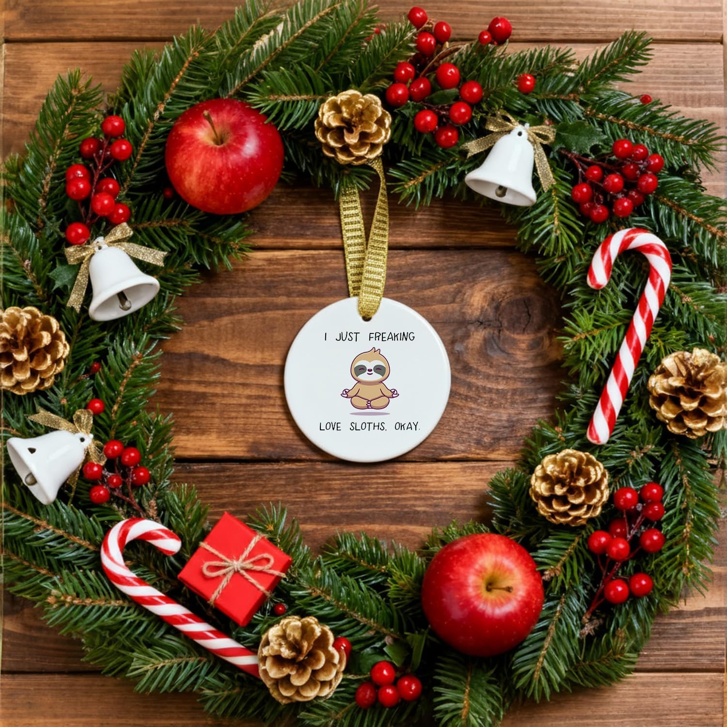 Mancheng-zi Sloth Christmas Ornament, Sloth Ornament for Christmas Tree Decoration, I Just Freaking Love Sloths Decorative Hanging Ceramic Ornaments - Image 4