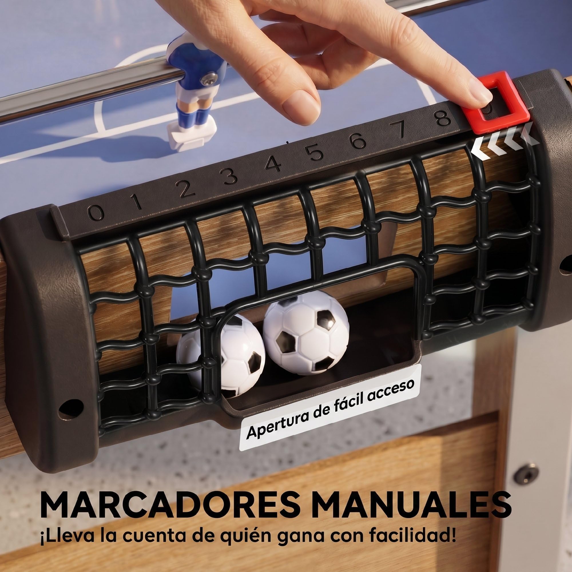 SPORTNOW Futbolín para Niños de Madera, Mesa de Futbolín Compacta con 2 Marcadores, 8 Asas, 22 Jugadores, 8 Barras y 2 Bolas, Regalo para Adultos, Familias, Fiestas, 89x61,5x70 cm, Morado