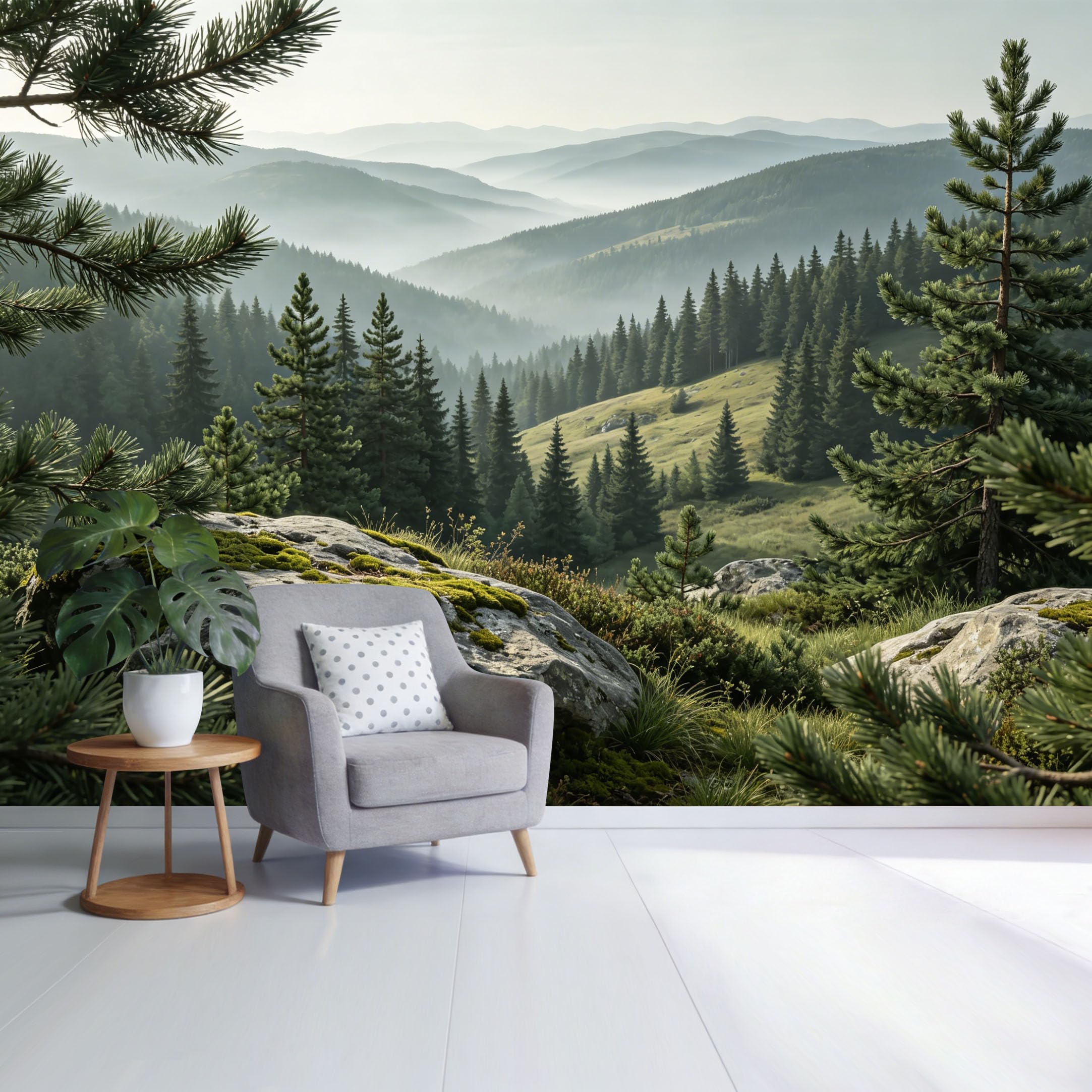 Custom Size Wall Mural Mountain Forest Landscape Misty Pine Valley Scenic View SelfAdhesive Wall Fabric Removable Wallpaper for Home Office Decor