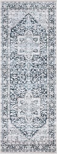 Miniatura 3 de Bloom Rugs Caria - Alfombra caminera lavable antideslizante de 10 pies, color azul mezclilla, tradicional para entrada, pasillo, baño y cocina,