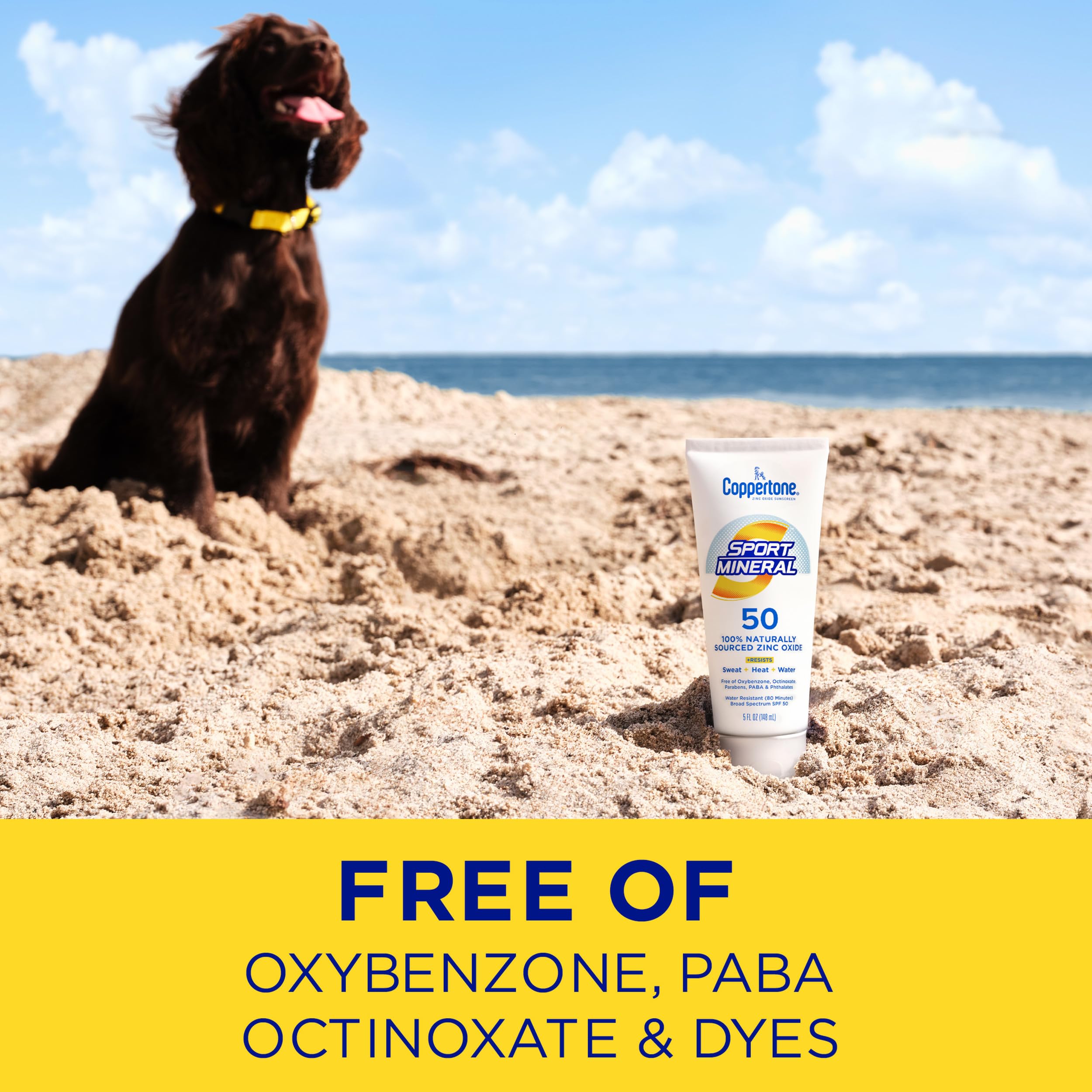 Coppertone Sport Sunscreen Lotion LSF 50, Zinkoxid, Mineral-Sonnenschutz, wasserabweisend, LSF 50, 150 ml Tube