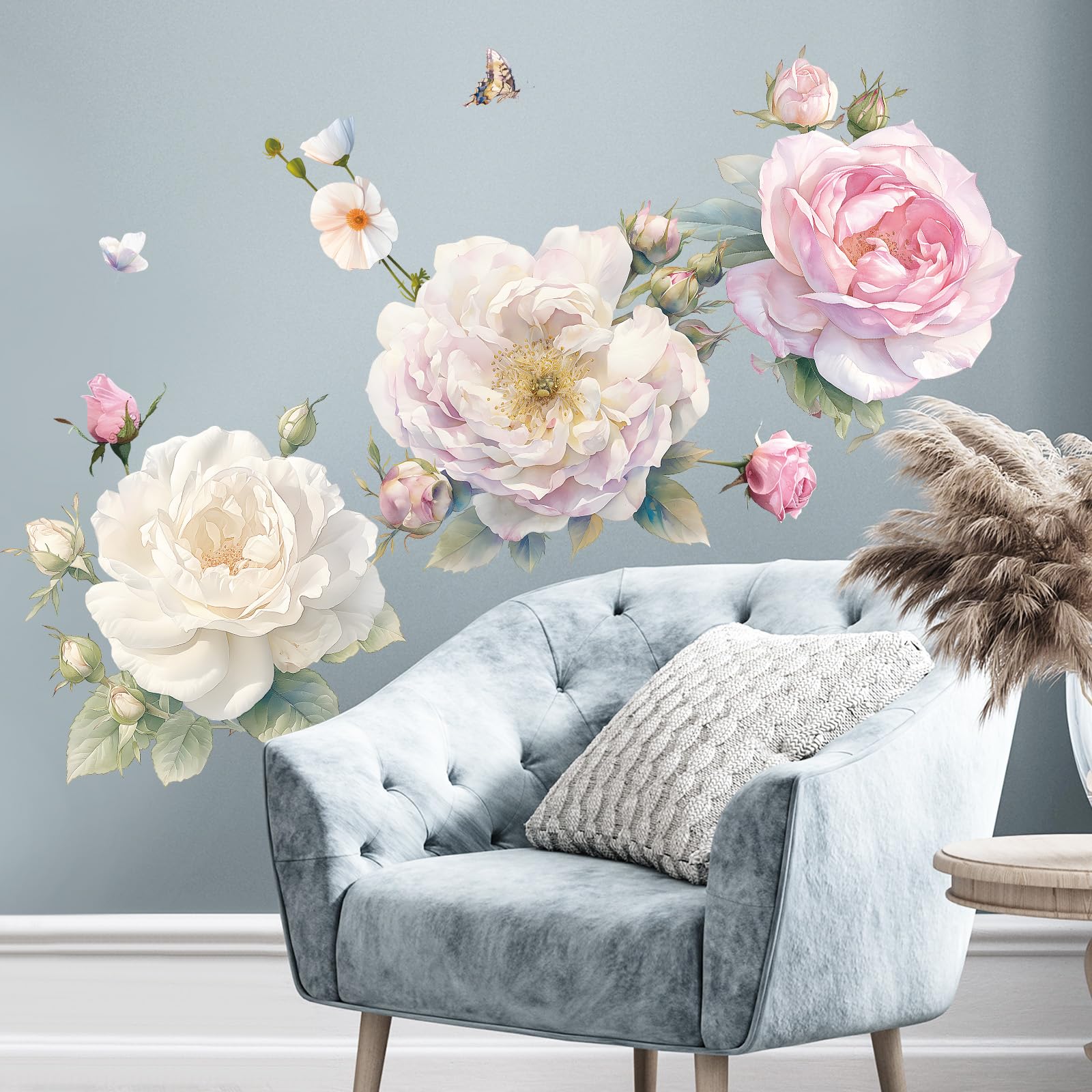 Sticker mural fleurs de pivoine beige et blanc / Stickers muraux floraux / Stick