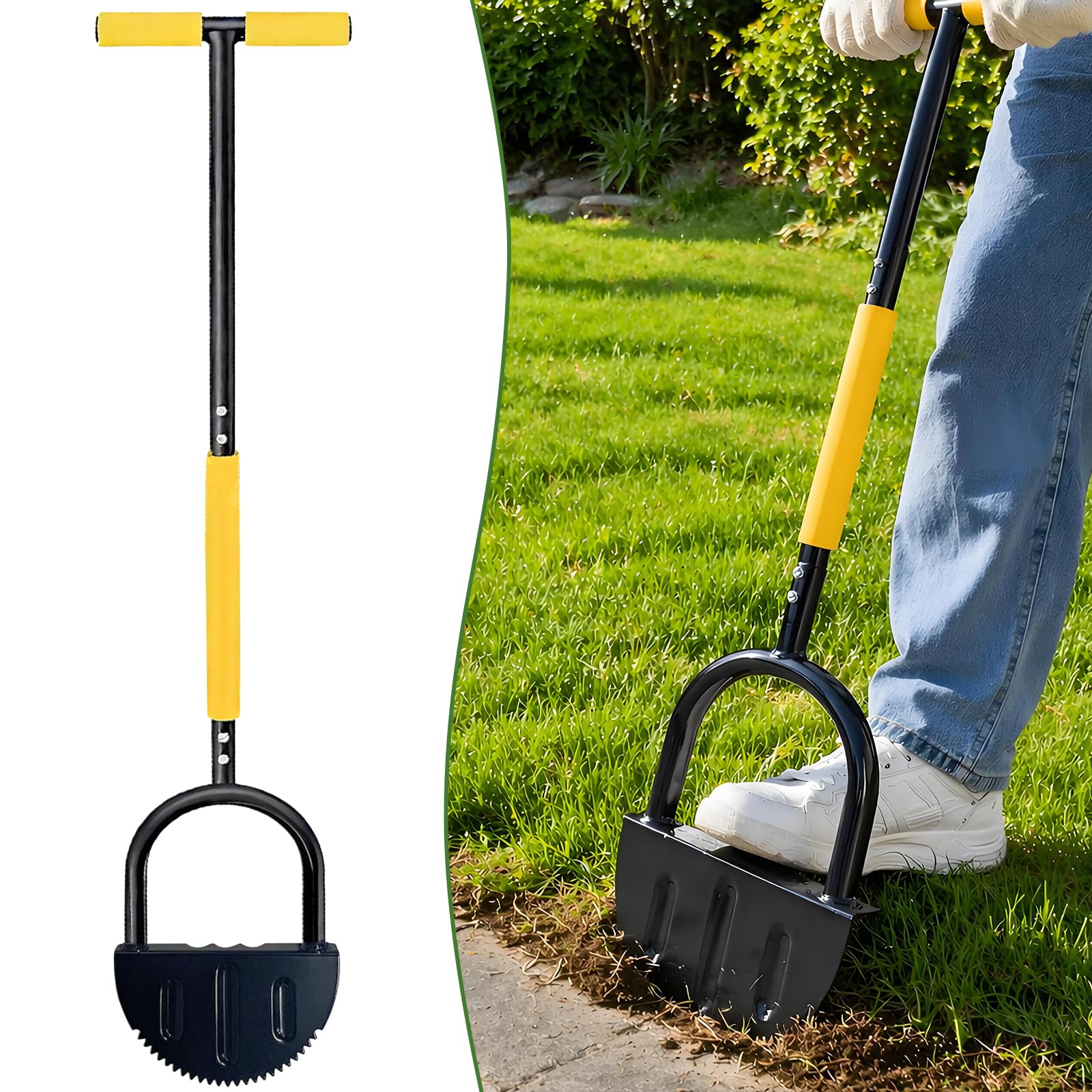 Laaorr Lawn Edger,Garden Edging Tool with Saw-Tooth Half Moon Edger Soft T-Grip Edging Tool for Garden Borders Grass Lawn Edge Cutter
