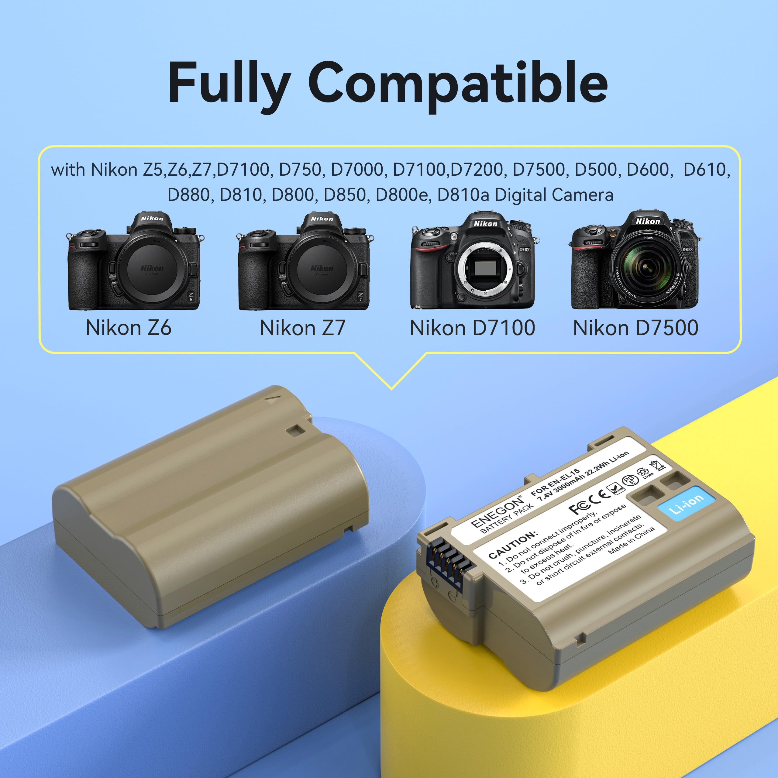 ENEGON EN-EL15/EL15C Double batterie (3000mAh) et chargeur rapide