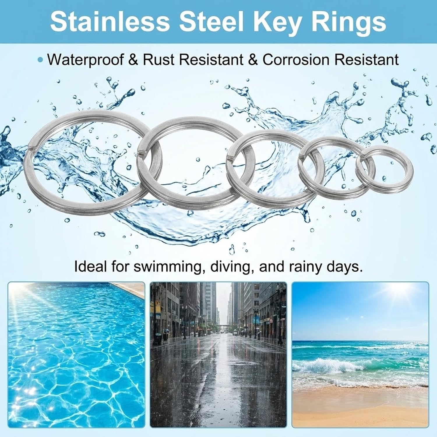 30PCS Heavy Duty Key Ring Flat, Sliver Split Keychain Rings Stainless Steel Keyrings Dog Tag Ring for Keychain Craft Car Keys Organization Tag Jewelry Lanyard, 5 Sizes (1/2, 3/4,1, 1.25, 1.38 Inch)