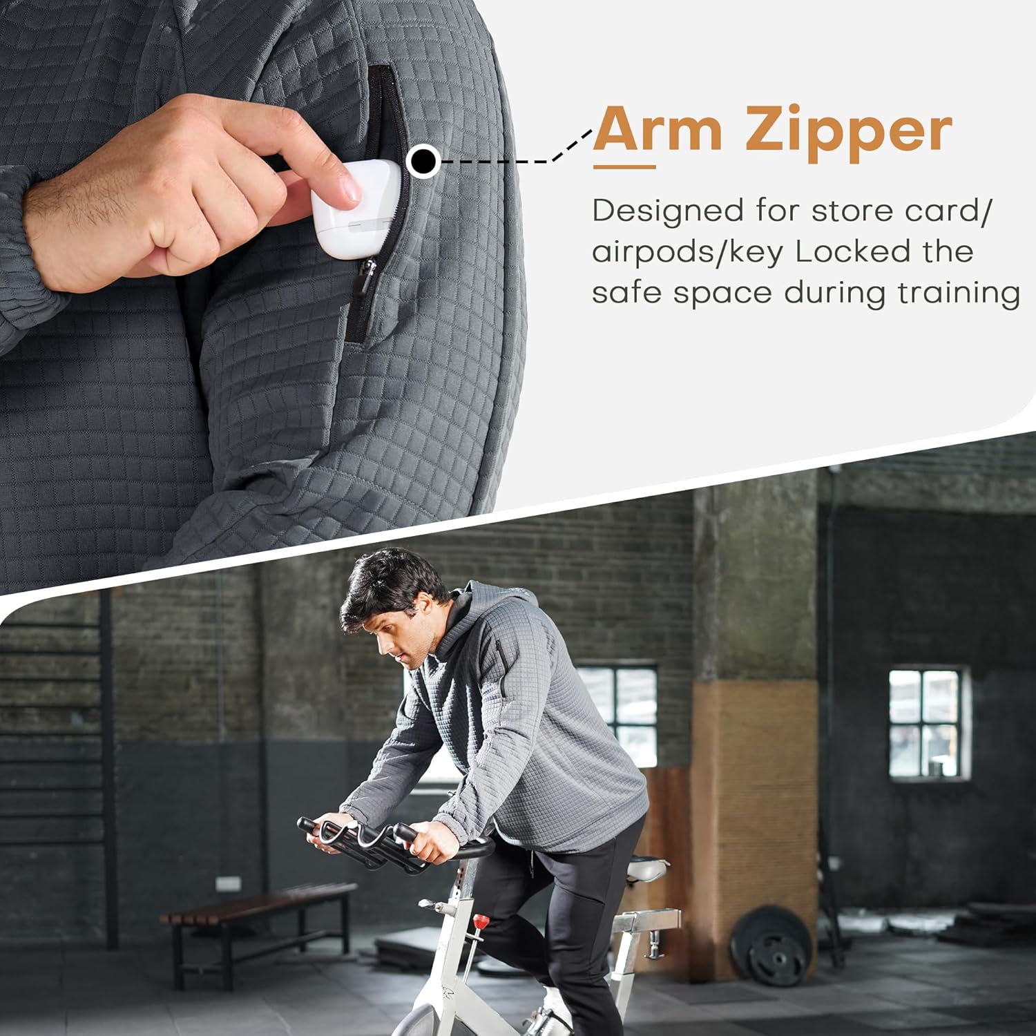 BROKIG Men's Waffle Knit Hoodies Pullover For Gym Workout Running,Loose Warm Casual Long-Sleeve Sweatshirts with Pocket - Image 2