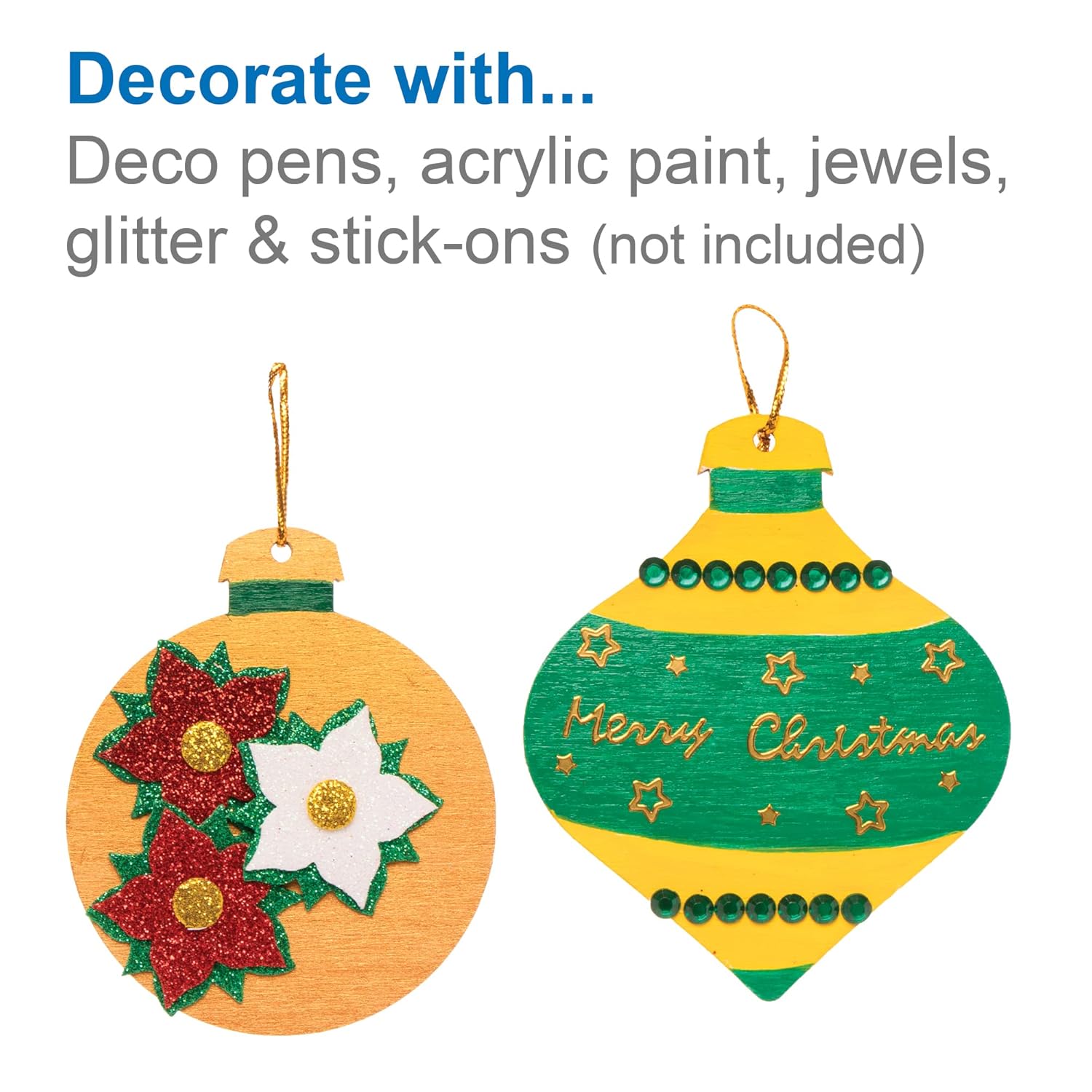 Baker Ross FC117 Christmas Wooden Baubles - Pack of 12, Make Your Own Christmas Decorations, Wooden Crafts for Kids, Hanging Decorations for Christmas Trees