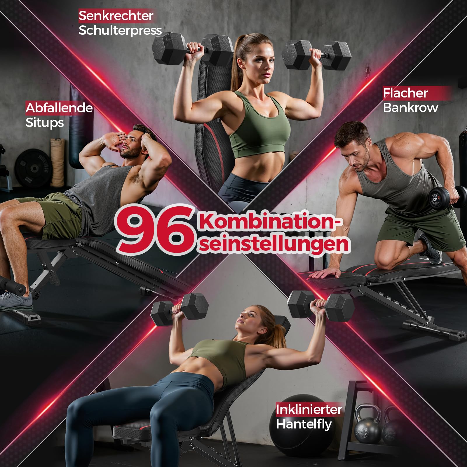 FLYBIRD Verstellbare Hantelbank, 300 kg Tragfähigkeit, Professionelle Multifunktionale Trainingsbank für Heimtraining, Faltbare Schrägbank für Ganzkörper-Workout