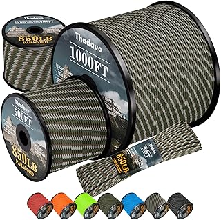850Ib Reflective Paracord Rope, 50/100/200/500/1000ft 4MM 11 Strand Parachute Cords, Survival Paracord Rope Tie Down for Crafting, Tent, Camping, Clotheline, Hiking, Fishing, Camo Green 100FT