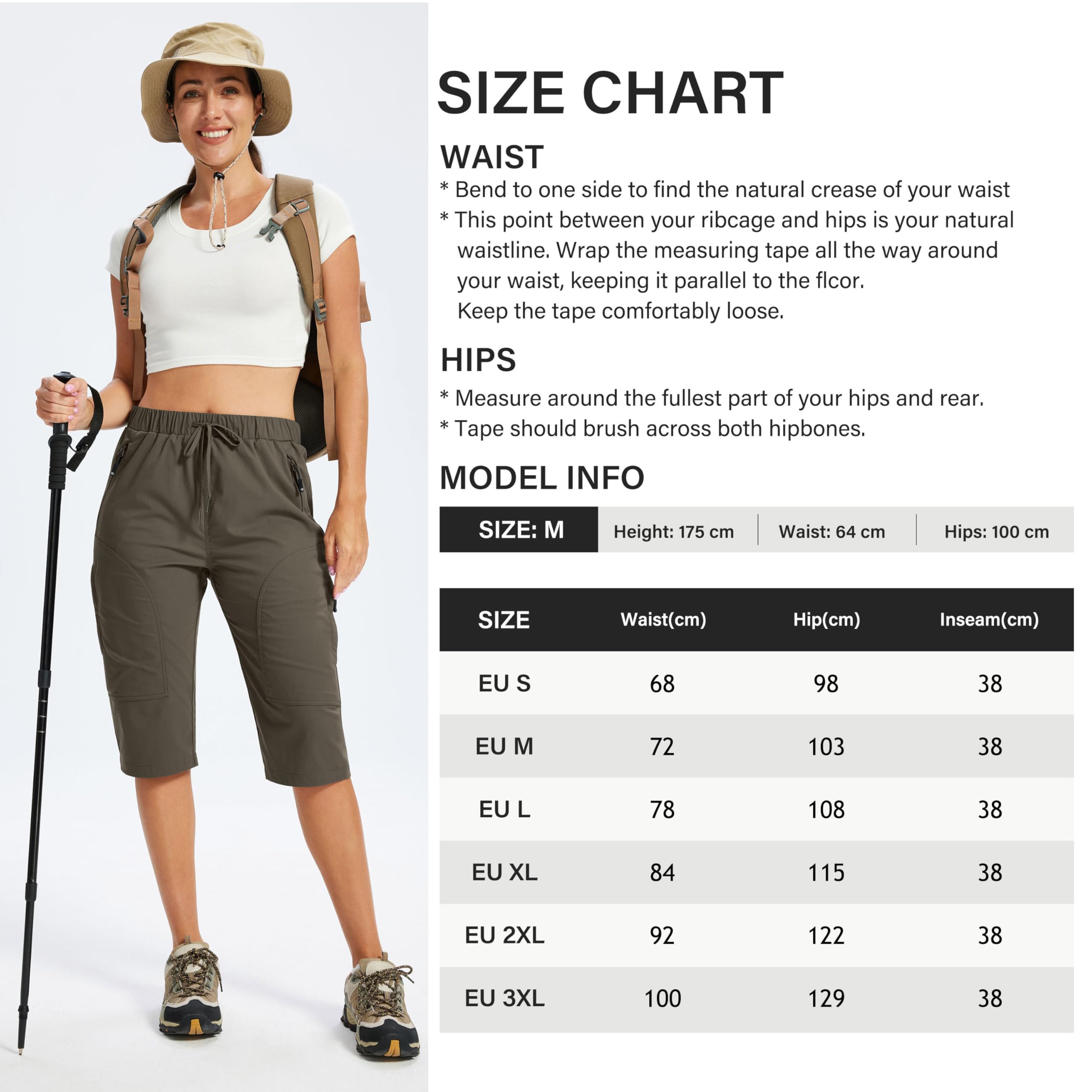 MoFiz Pantalones Cortos de Trekking Mujer Bermudas Secado Rápido 3/4 Pantalones de Senderismo Acampada Marcha Safari Deporte Shorts con 5 Bolsillos
