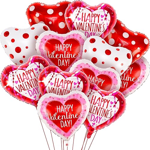KatchOn, Juego de globos de feliz día de San Valentín, 18 pulgadas, paquete de 12, globos en forma de corazón rojo y rosa para decoraciones de San