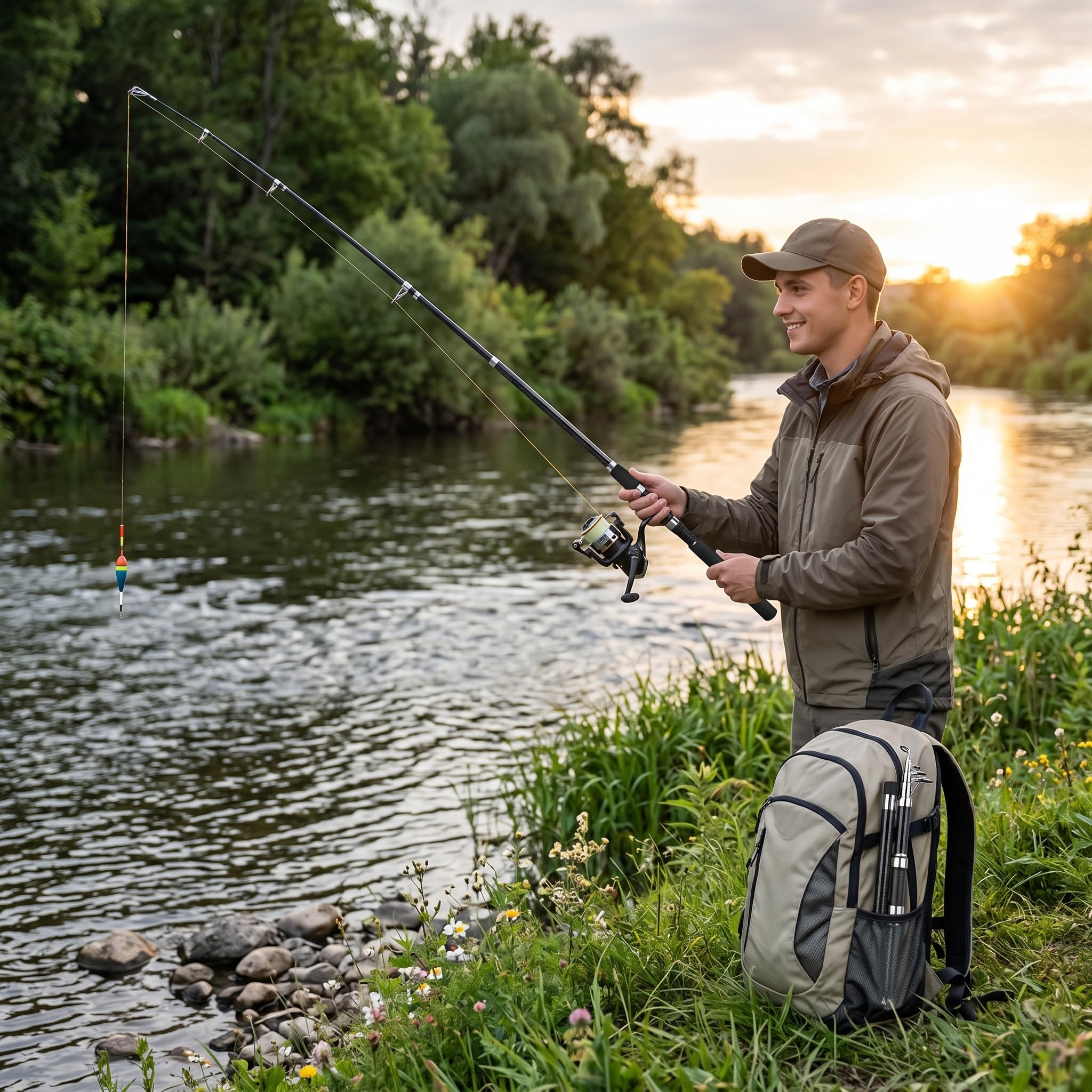 Canne à Pêche Légère Portable avec Moulinet Intégré pour Eau Douce, Mer, Plage et Lac
